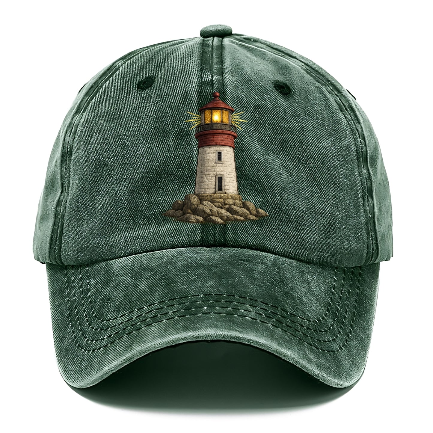 shining lighthouse on a rocky shore Hat
