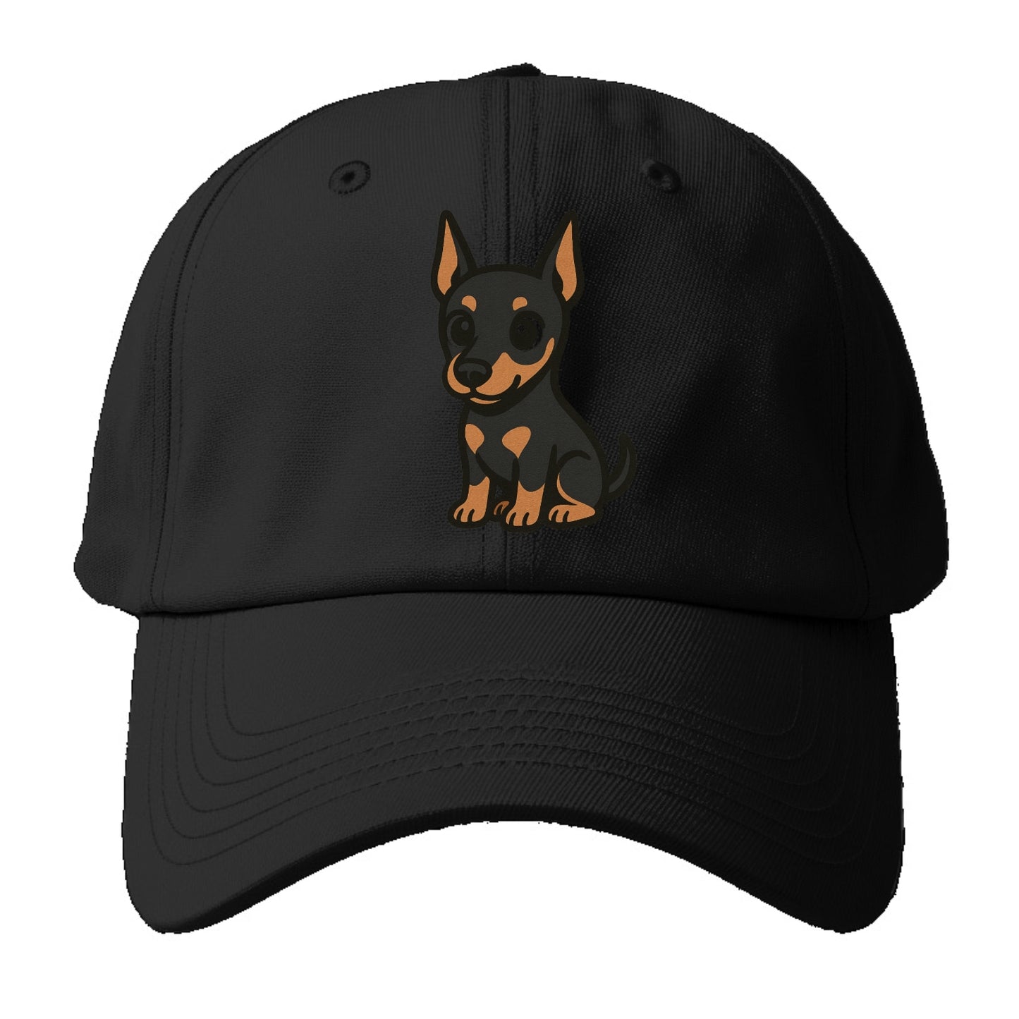 doberman black and tan sitting pose with cropped ears portrait design Hat