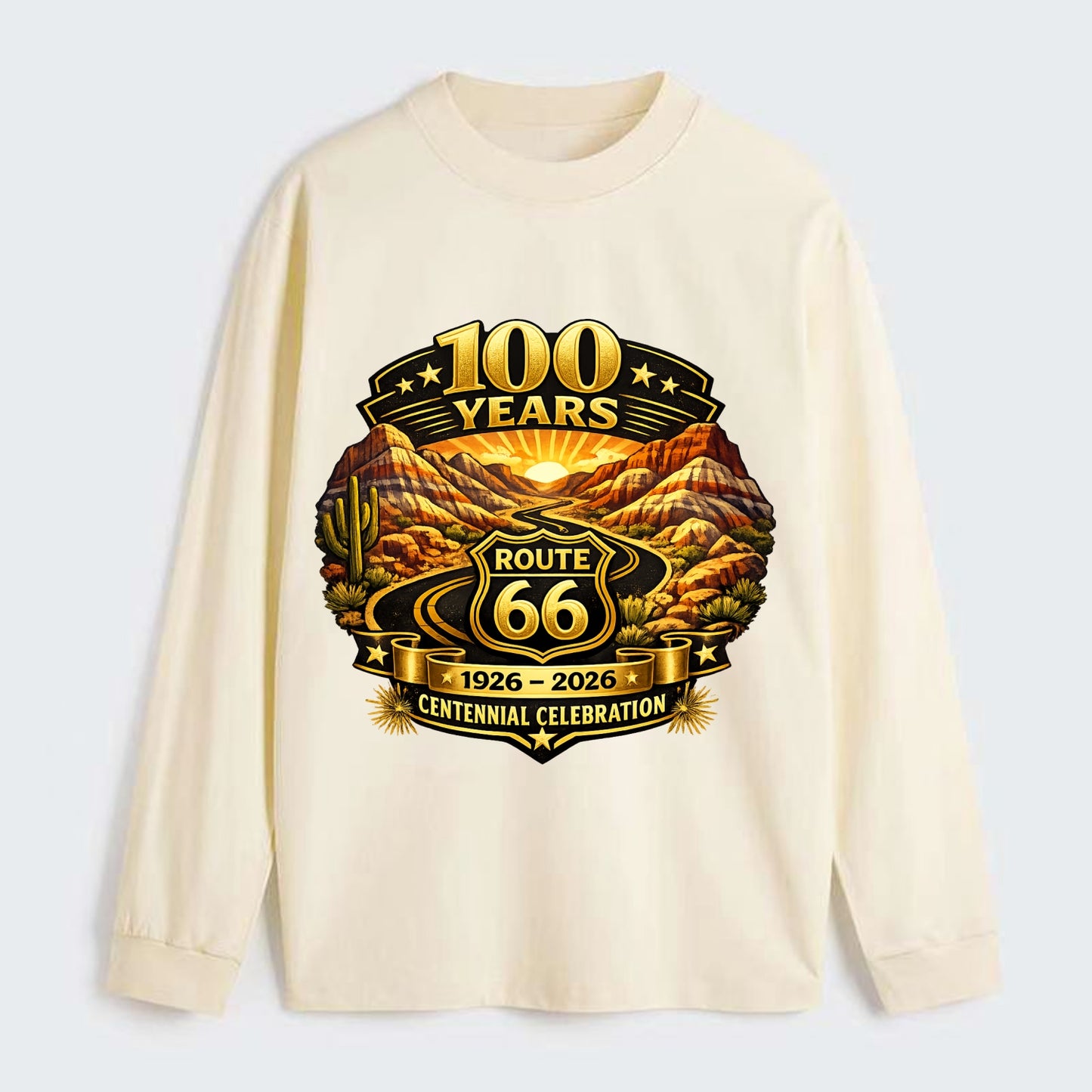 PAINTED DESERT | Colorful desert landscape | Route 66 winding through | - Classic Long Sleeve Shirt - Beige