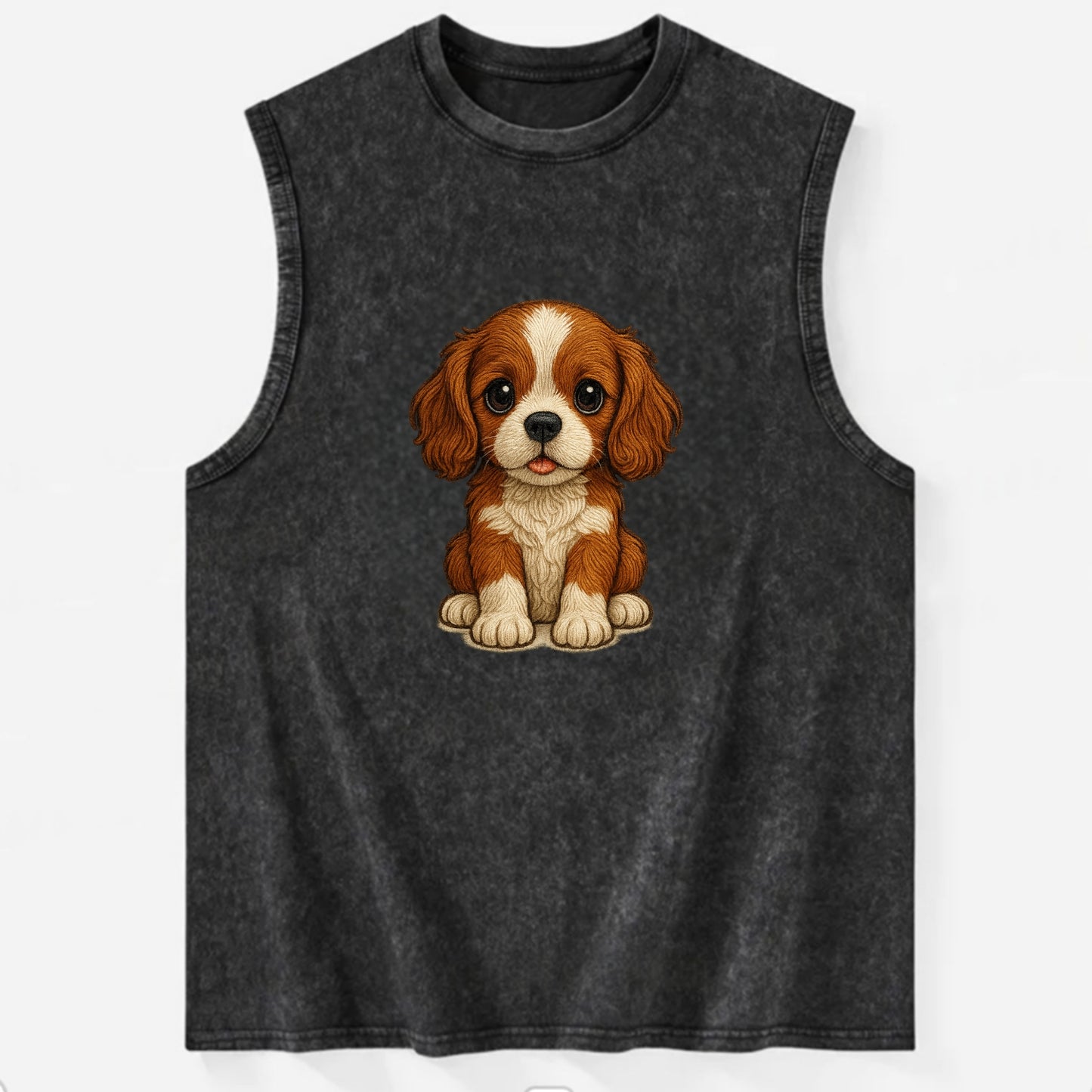 Baby Cavalier King Charles Spaniel Puppy - silky ears, gentle eyes, sweet - Vintage Washed Tank - Black
