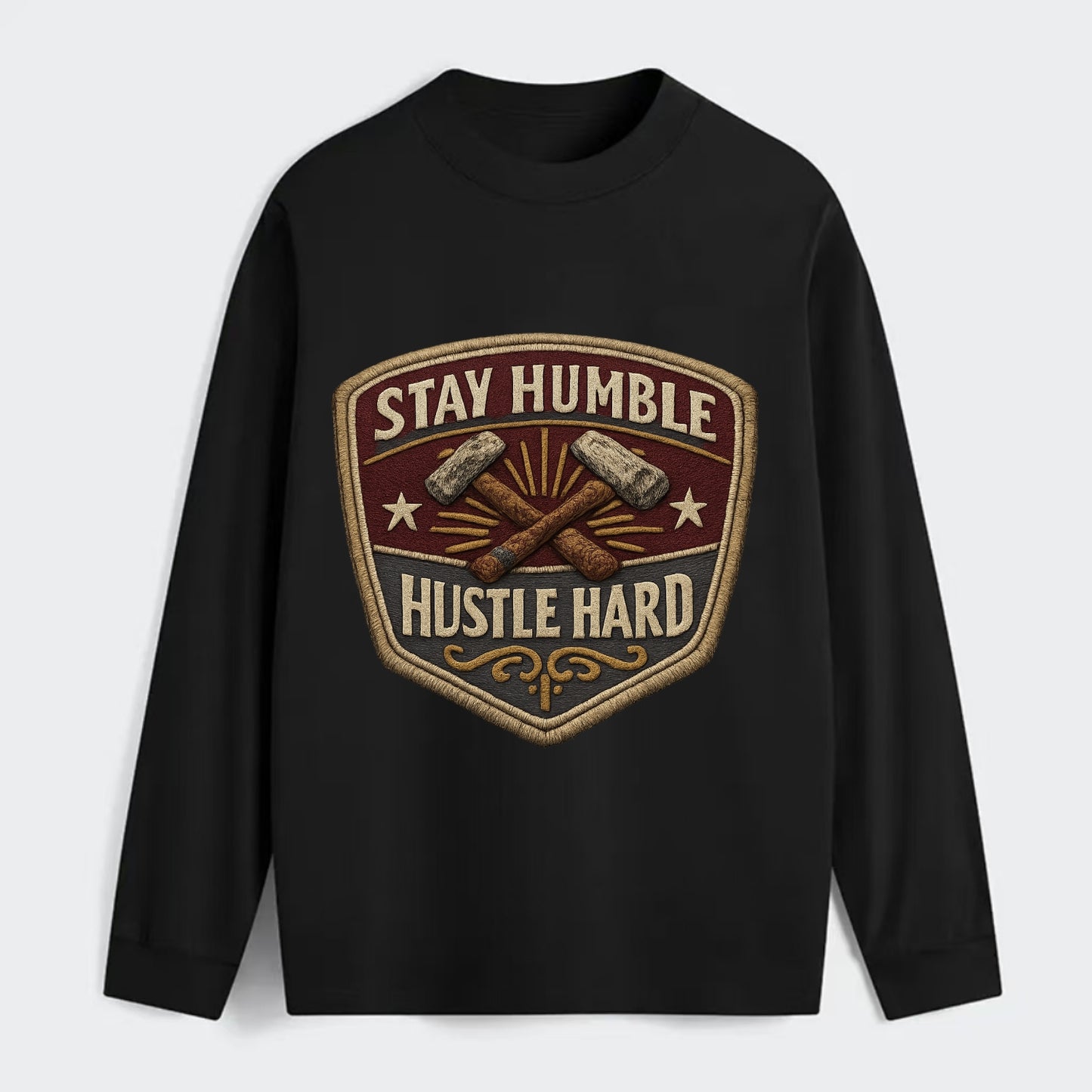 STAY HUMBLE HUSTLE HARD - text in silver , work ethic - Classic Long Sleeve Shirt - Black
