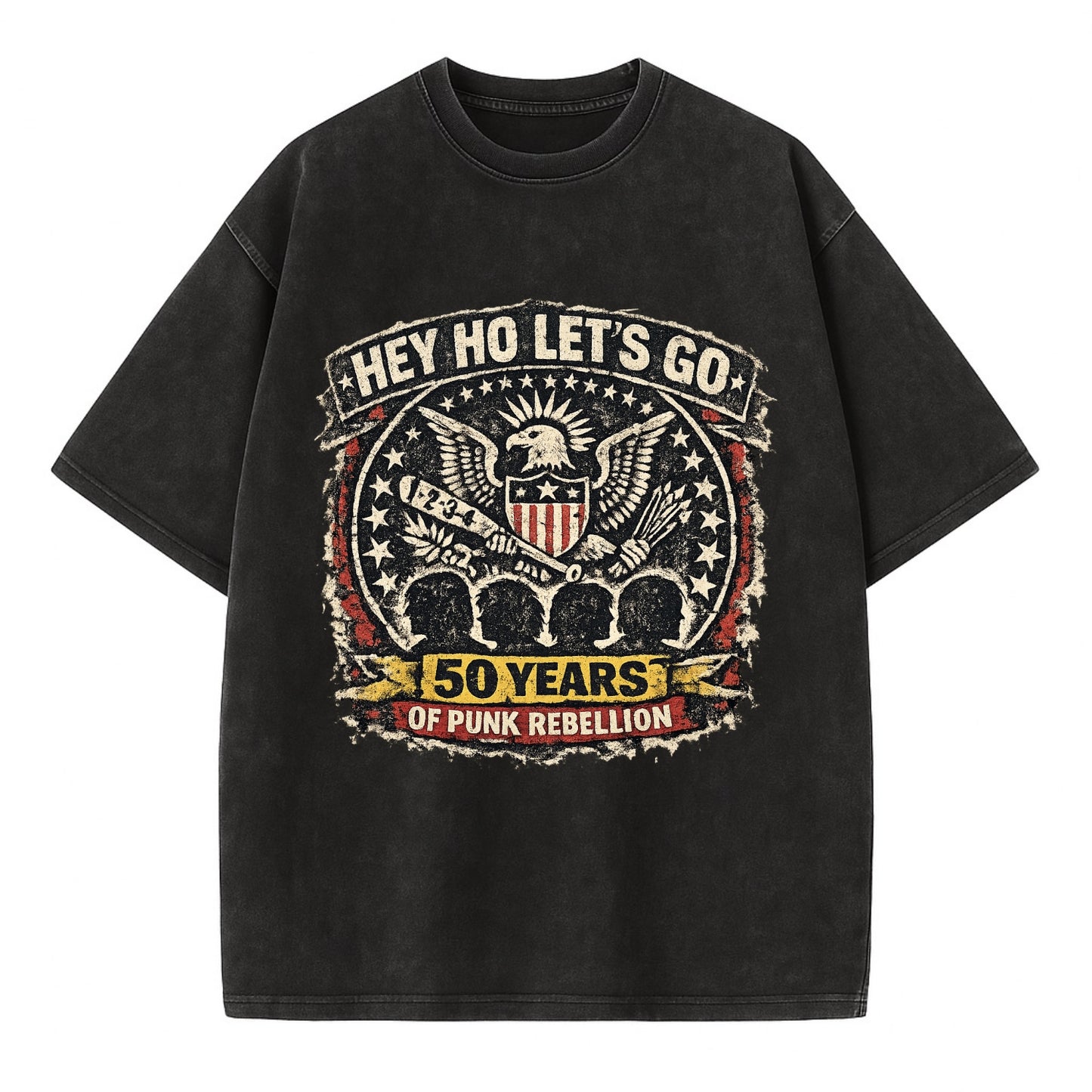 RAMONES LEGACY | Hey Ho Let's Go typography | Presidential seal parody | Four - Vintage T-shirt - Black