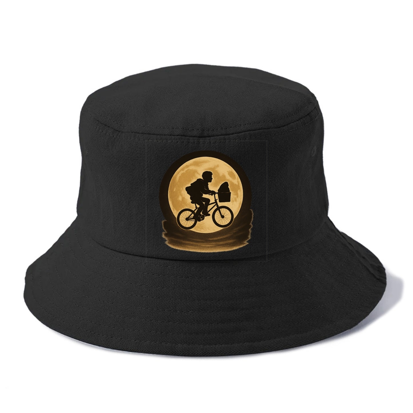boy with bicycle flying across full moon with silhouette - Bucket Hat - Black