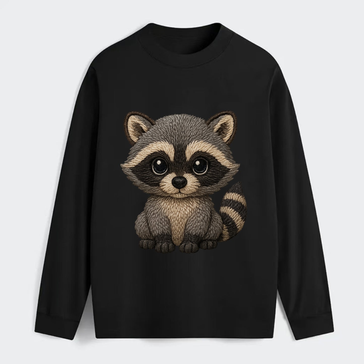 Baby Raccoon - gray fur, black mask, ringed tail, bright curious eyes, - Classic Long Sleeve Shirt - Black
