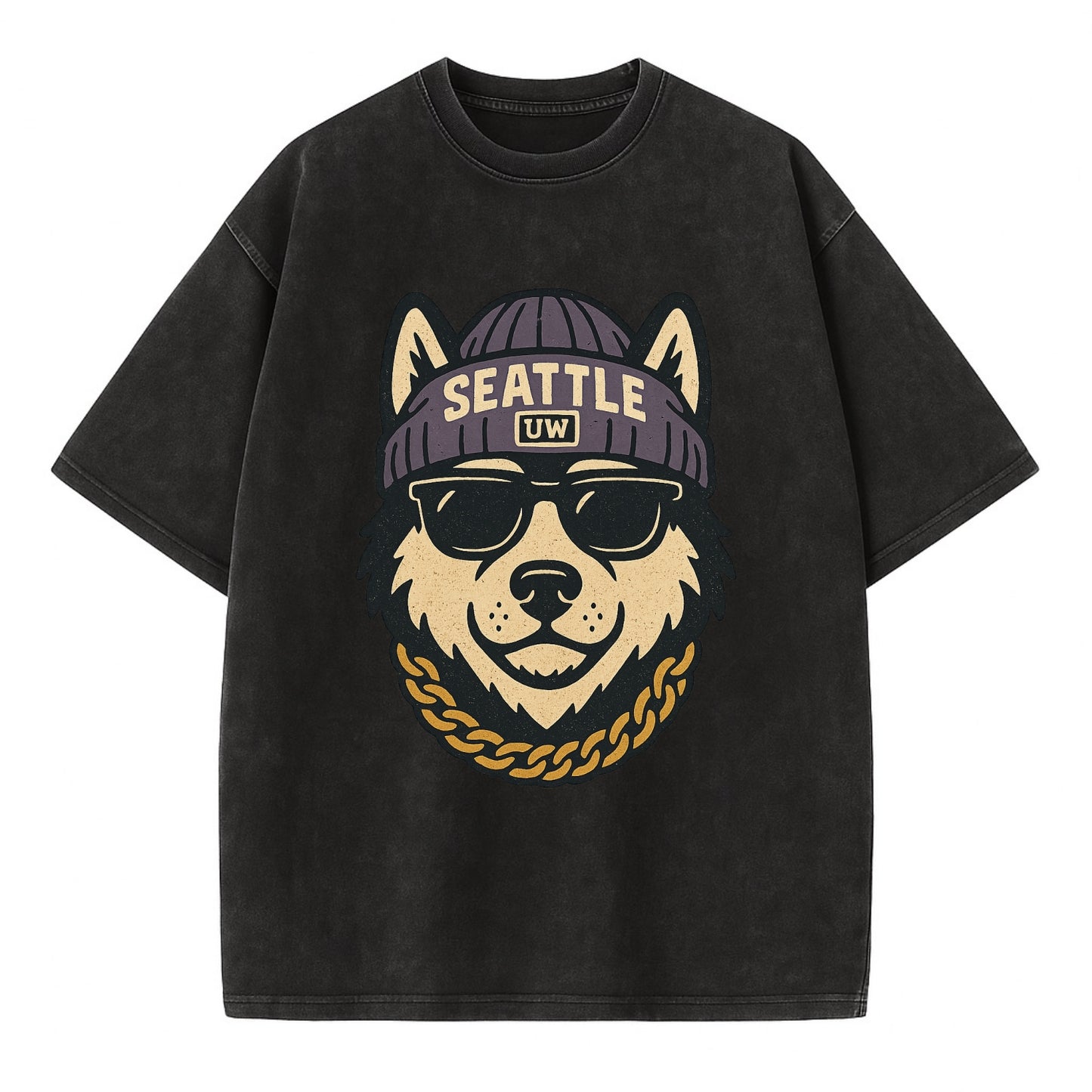 Seattle Husky - Vintage T-shirt - Black