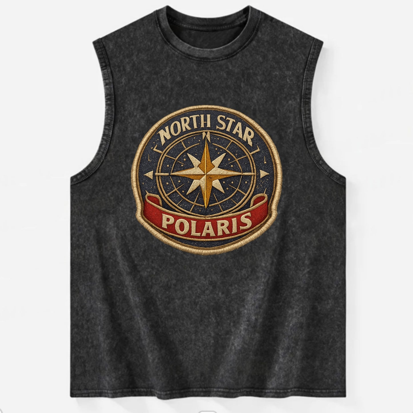 NORTH STAR POLARIS - guiding star in gold and white , navigation - Vintage Washed Tank - Black