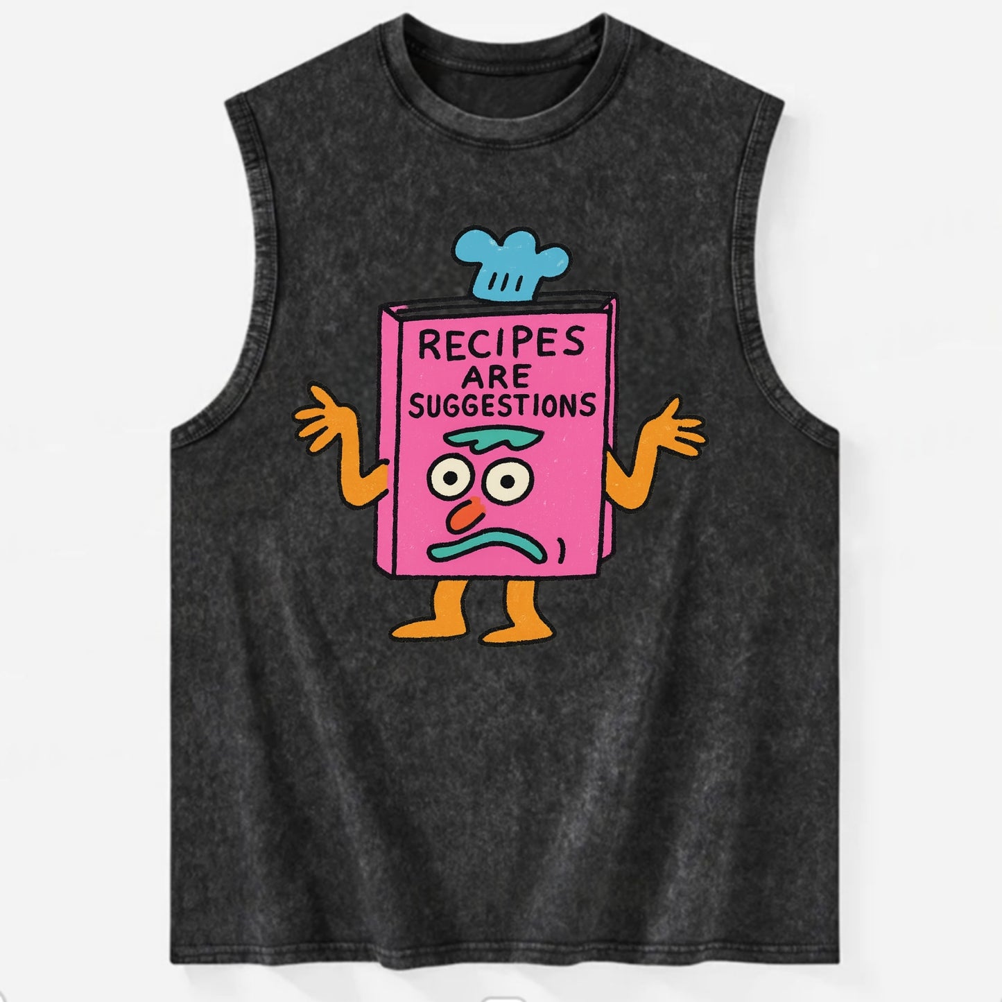 RECIPES ARE SUGGESTIONS | Cookbook shrugging - Vintage Washed Tank - Black