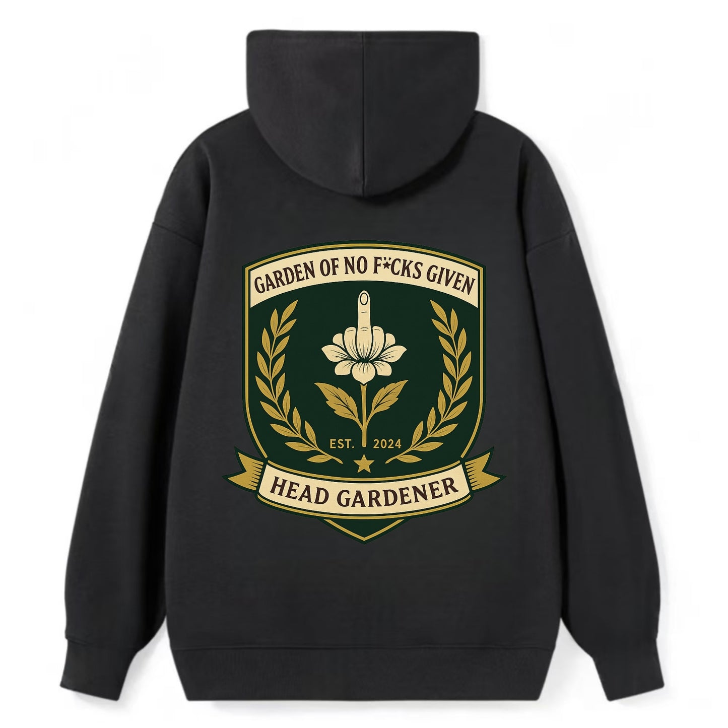 Shield with middle finger flower - "Garden of No F*cks Given - Head - Classic Pullover Hoodie - Black