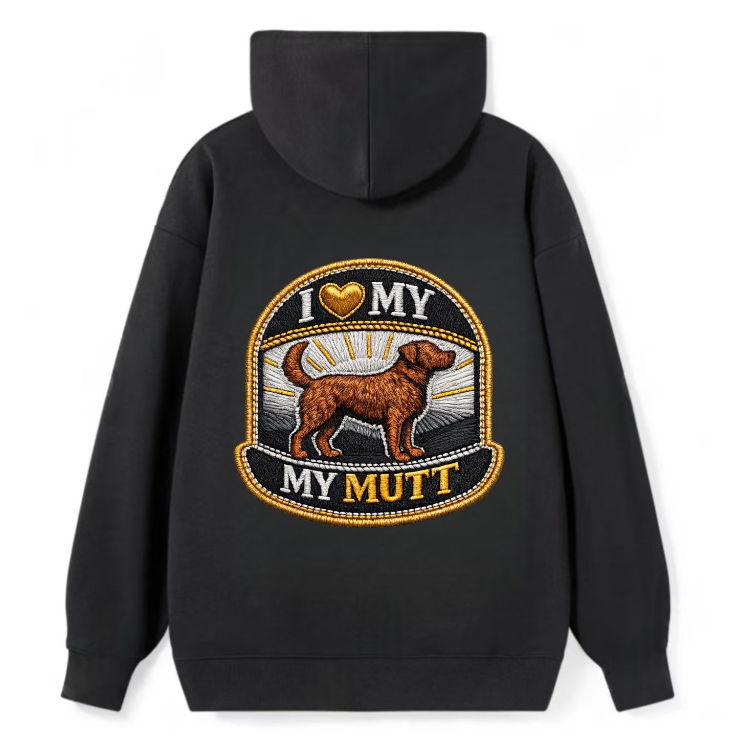 I LOVE MY MUTT - mixed breed silhouette in brown , rescue pride - Classic Pullover Hoodie - Black