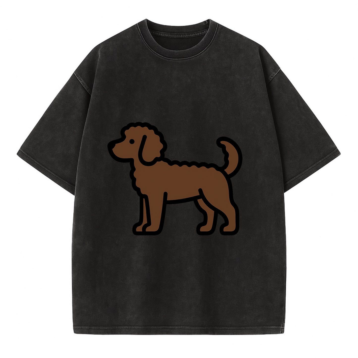 Labradoodle - Chocolate curly flat side profile - Vintage T-shirt - Black