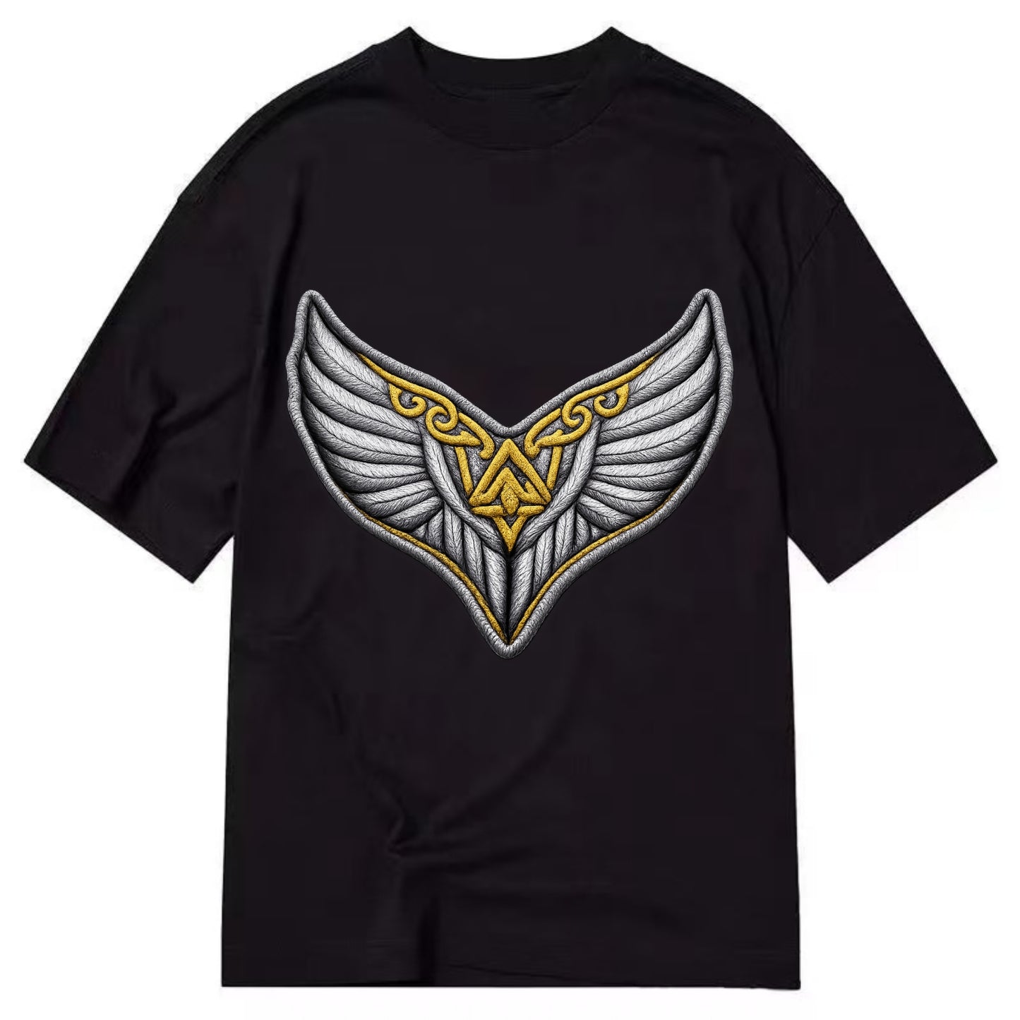 VALKYRIE WINGS - warrior maiden wings in silver and gold , Norse myth - Classic T-shirt - Black