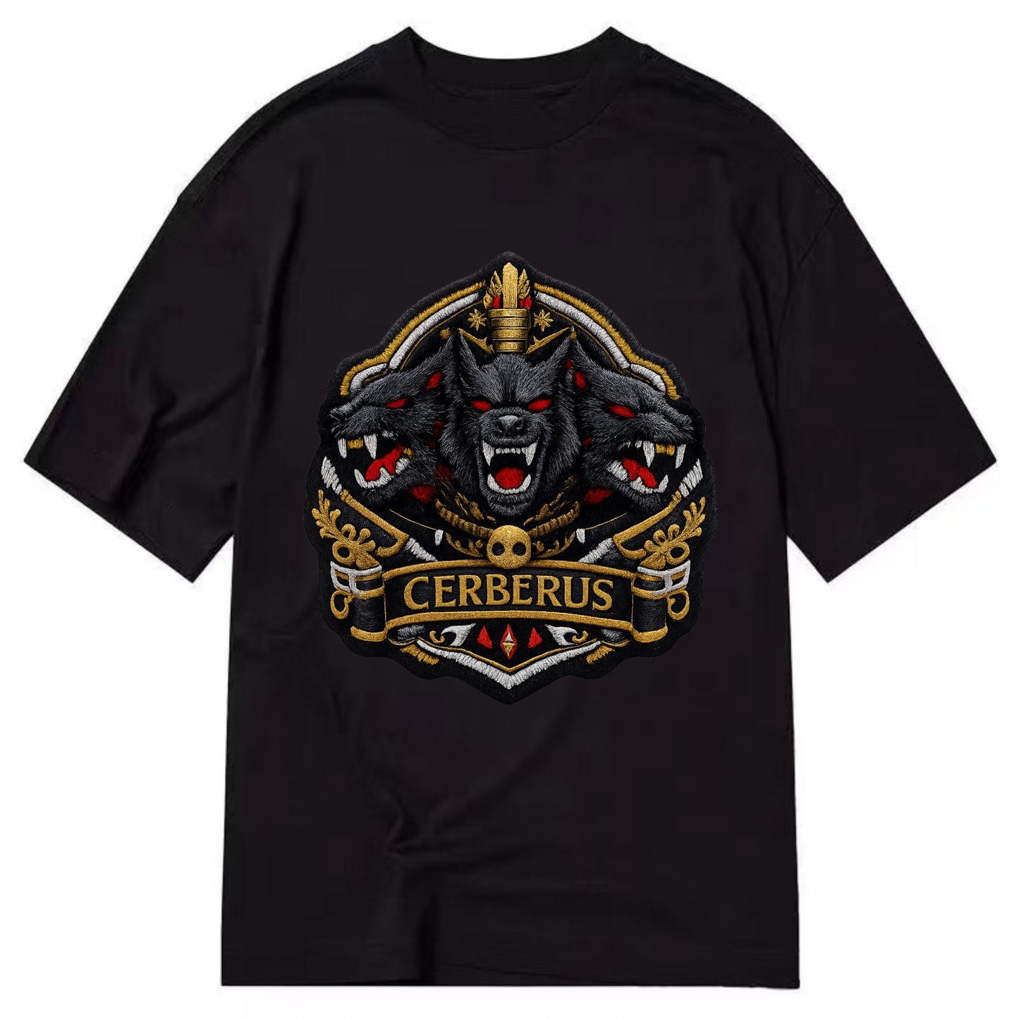 CERBERUS THREE HEADS - triple hound in black and red , underworld - Classic T-shirt - Black