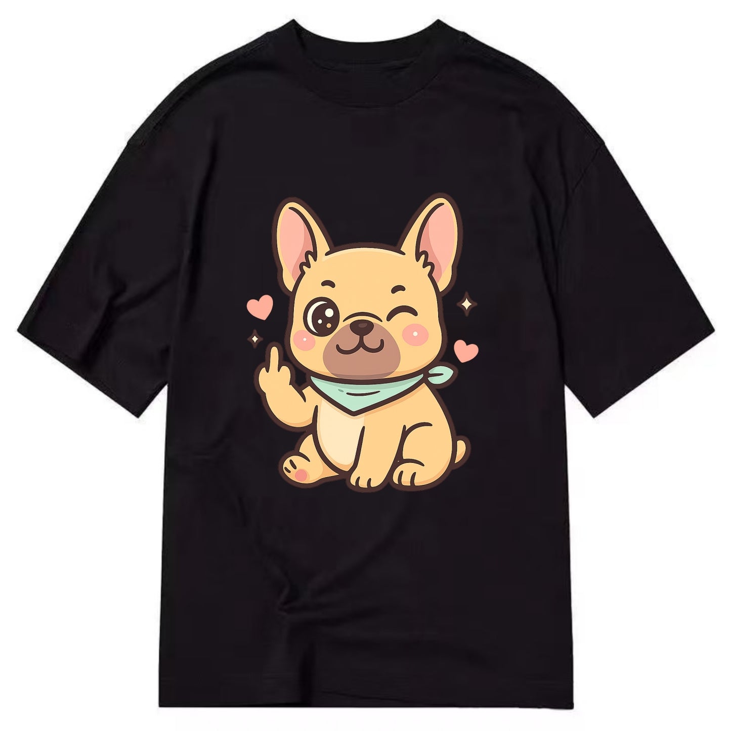French Bulldog sitting with bat ears up, strong paw with sass - Classic T-shirt - Black