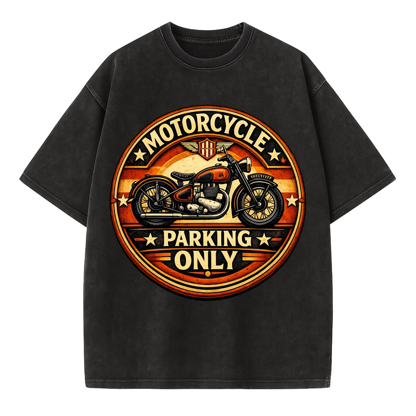 Motorcycle Parking Only - Vintage T-shirt - Black