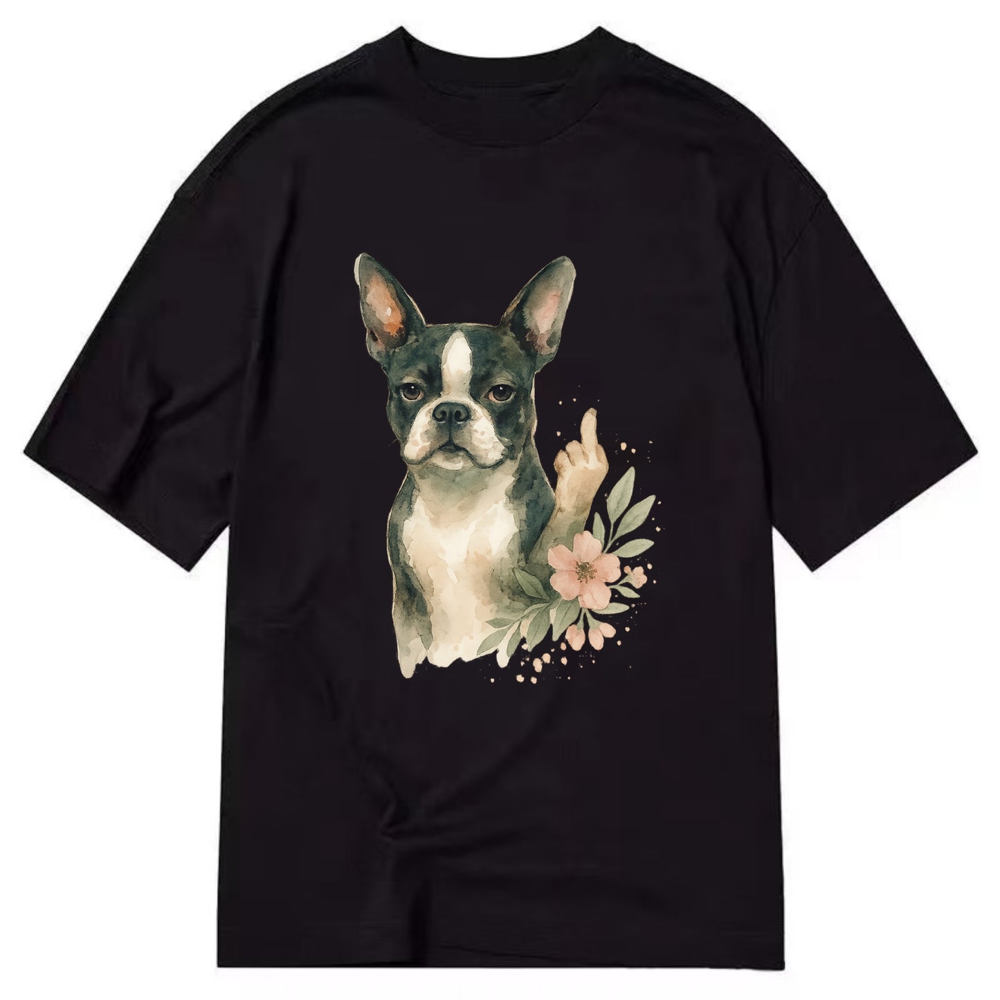 Boston Terrier with tuxedo markings, perky ears, paw up giving sass - Classic T-shirt - Black