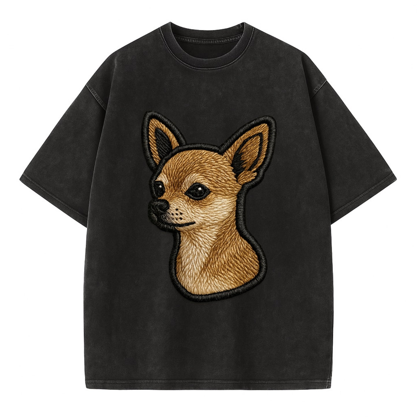 Chihuahua - Modern tiny dog logo with bo - Vintage T-shirt - Black