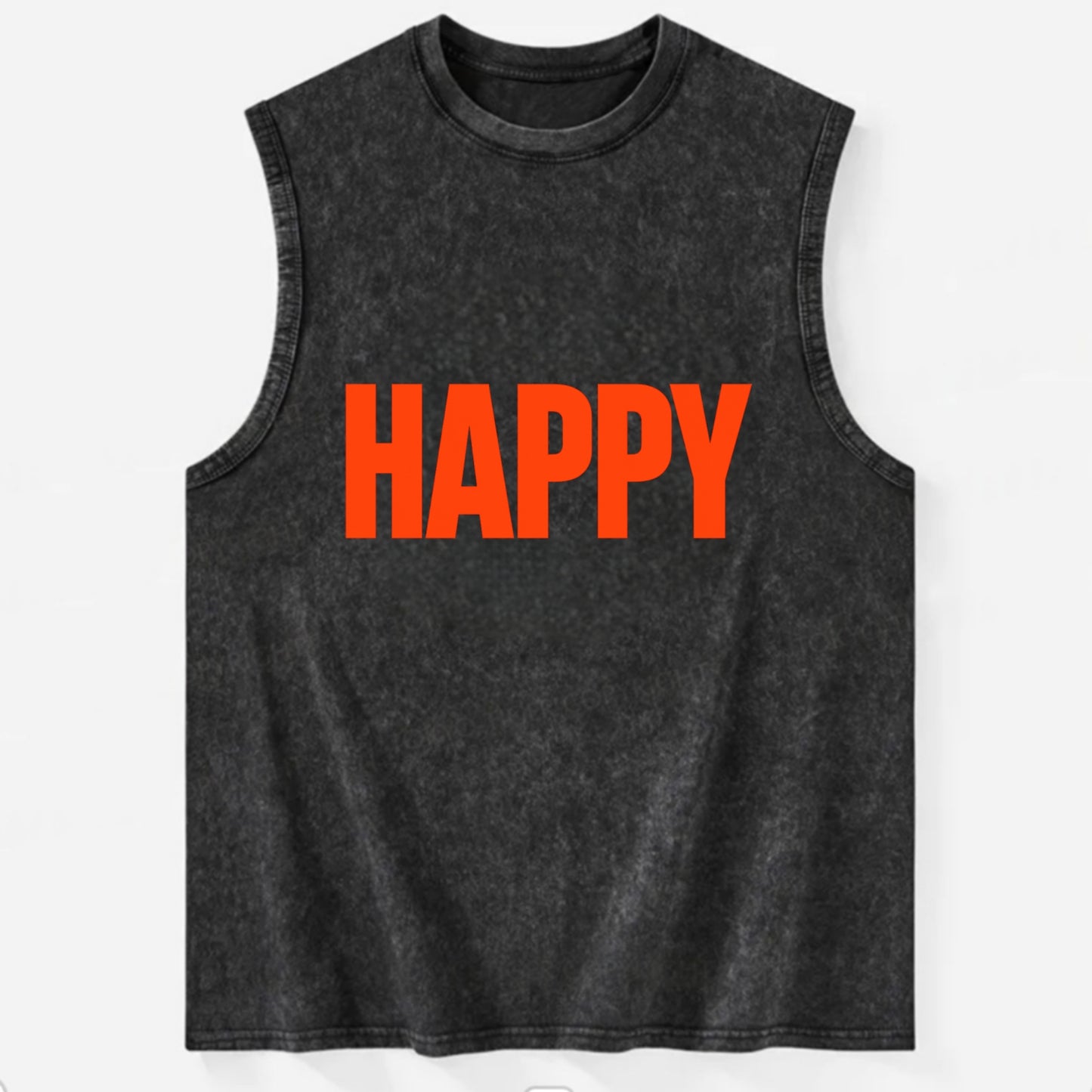 Bold typography design - "HAPPY" - joyful, content, pleased - Vintage Washed Tank - Black