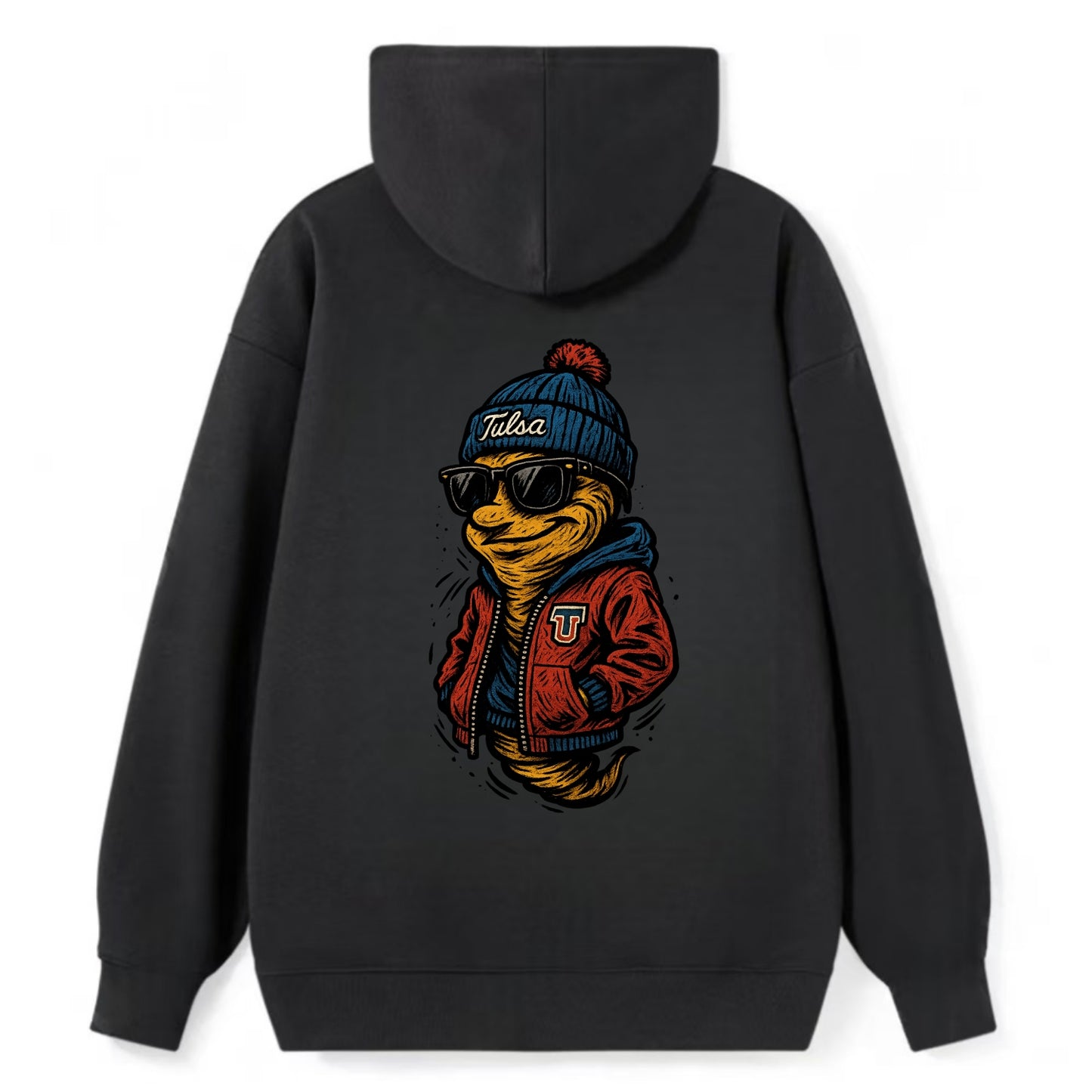 Tulsa Hurricane wearing Tulsa beanie with TU patch - Classic Pullover Hoodie - Black
