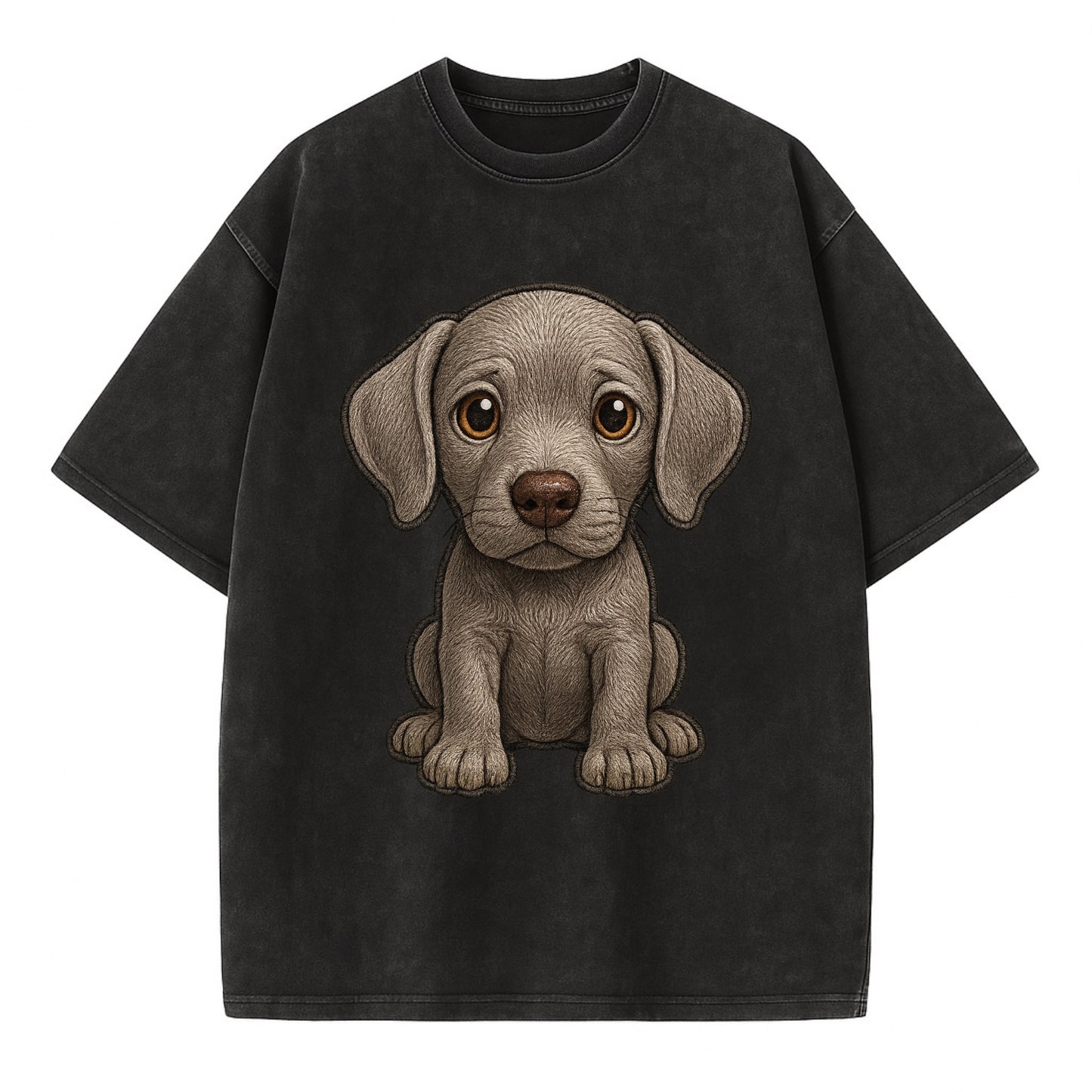 Baby Weimaraner Puppy - silver-gray coat, amber eyes, sleek body, front-facing, - Vintage T-shirt - Black