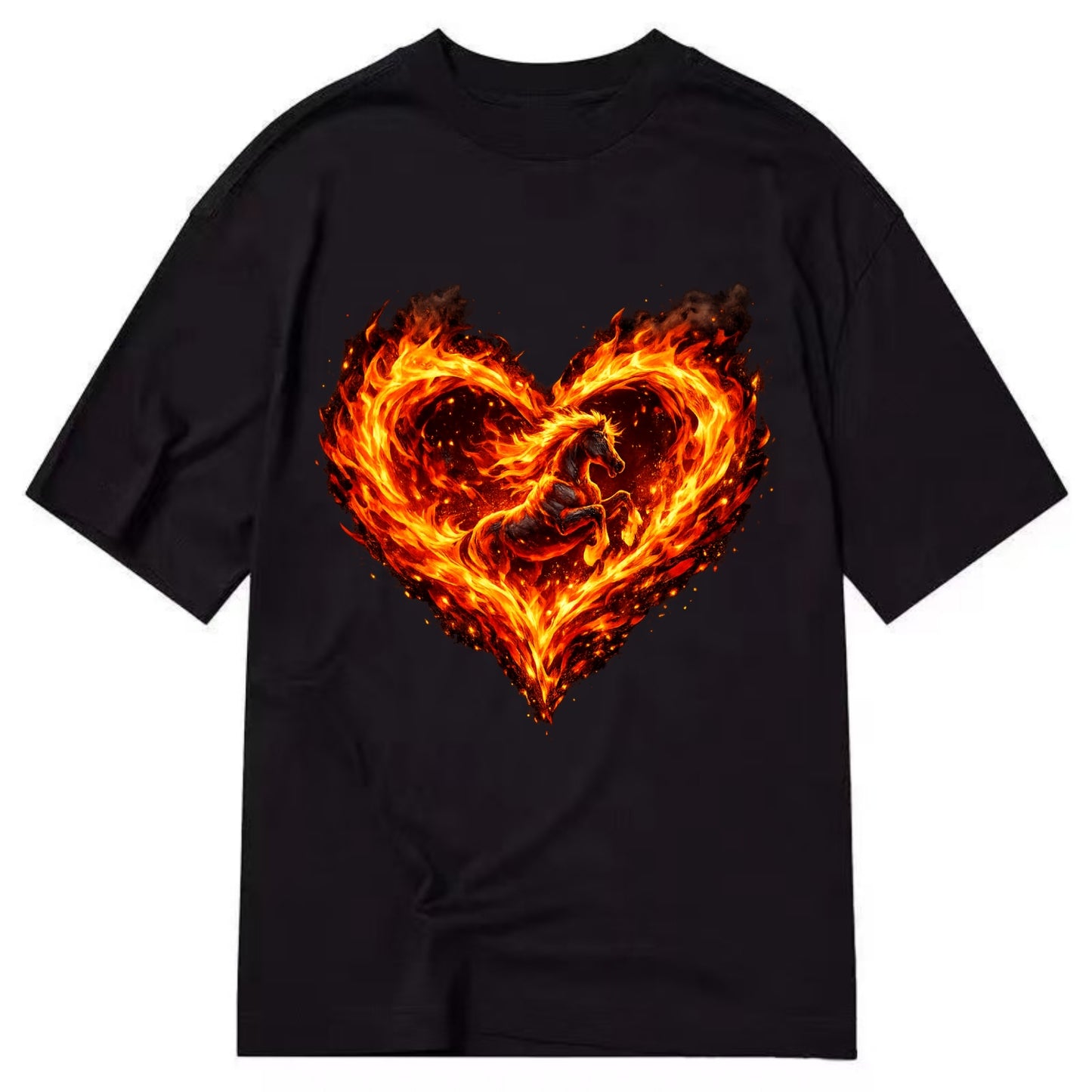 HEART OF FIRE | Flaming heart with horse silhouette inside | Passion embodied | - Classic T-shirt - Black