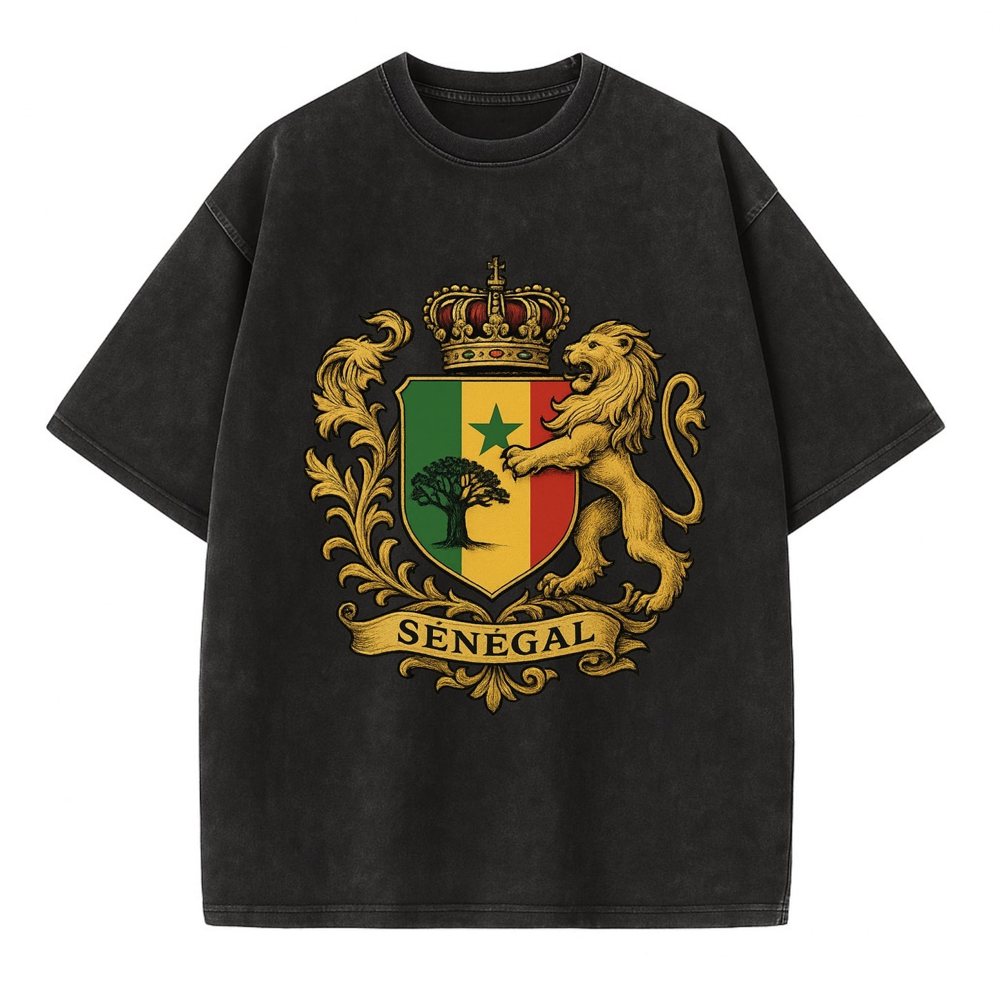 Senegal Lion Emblem - Vintage T-shirt - Black