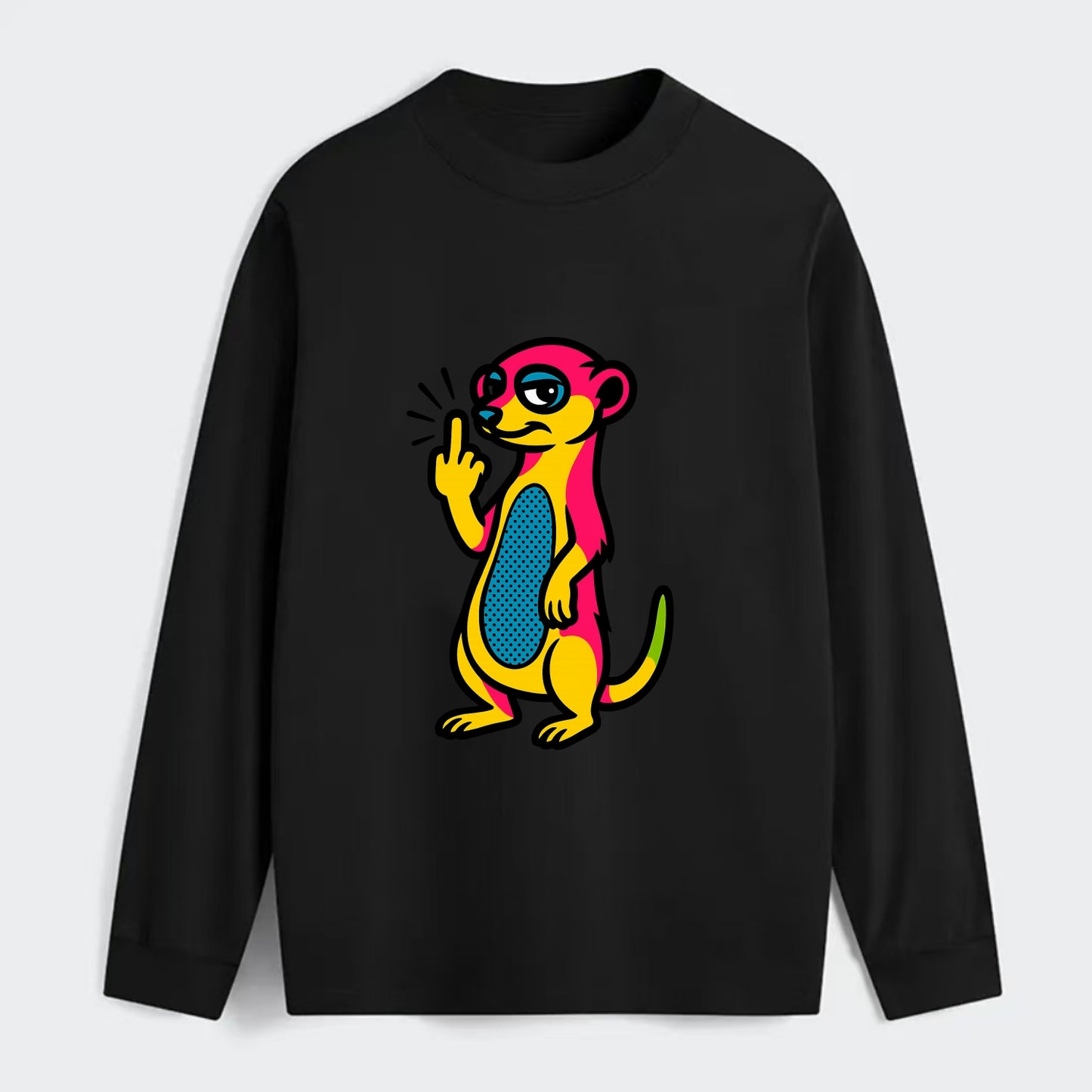cute meerkat standing guard on hind legs, one front paw raised in sassy - Classic Long Sleeve Shirt - Black
