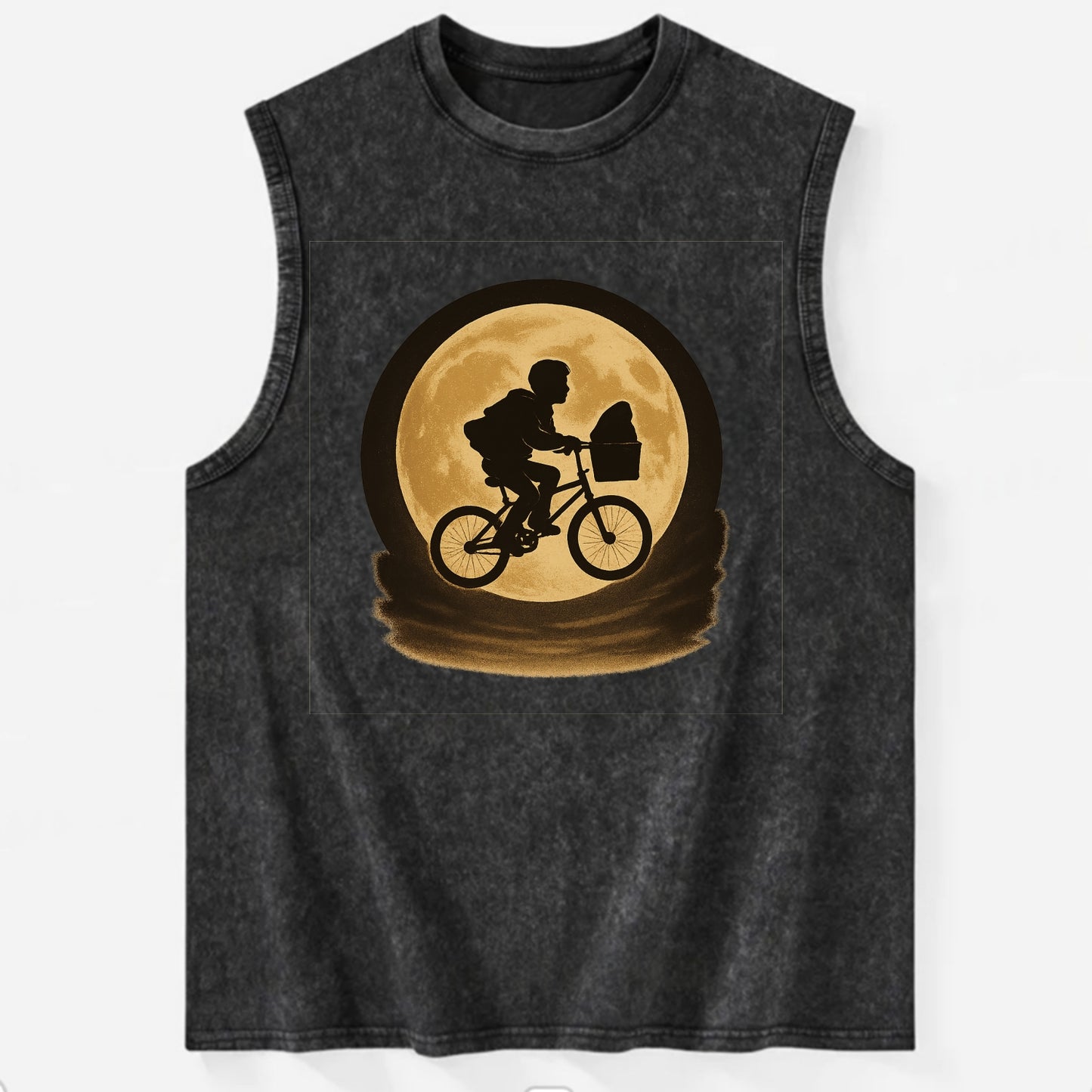 boy with bicycle flying across full moon with silhouette - Vintage Washed Tank - Black