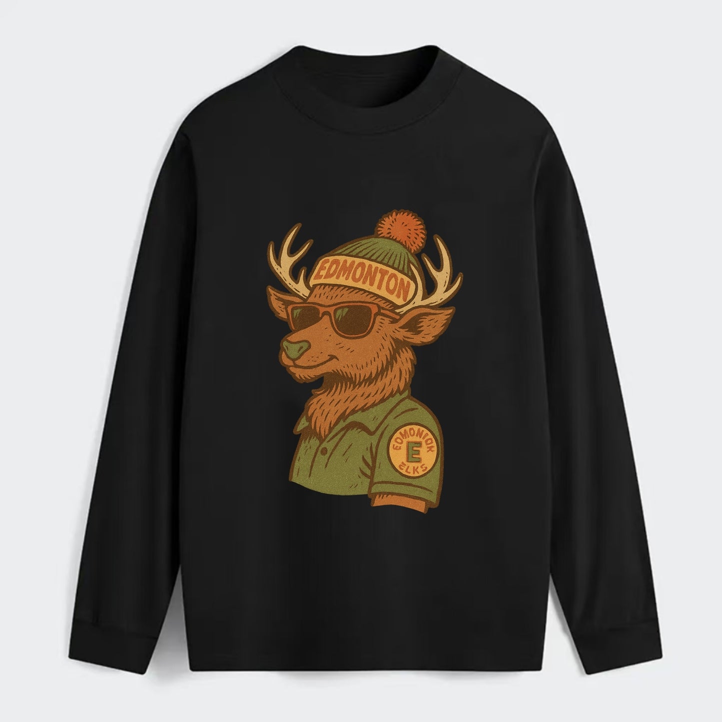 Edmonton Elk wearing Edmonton beanie wit - Classic Long Sleeve Shirt - Black