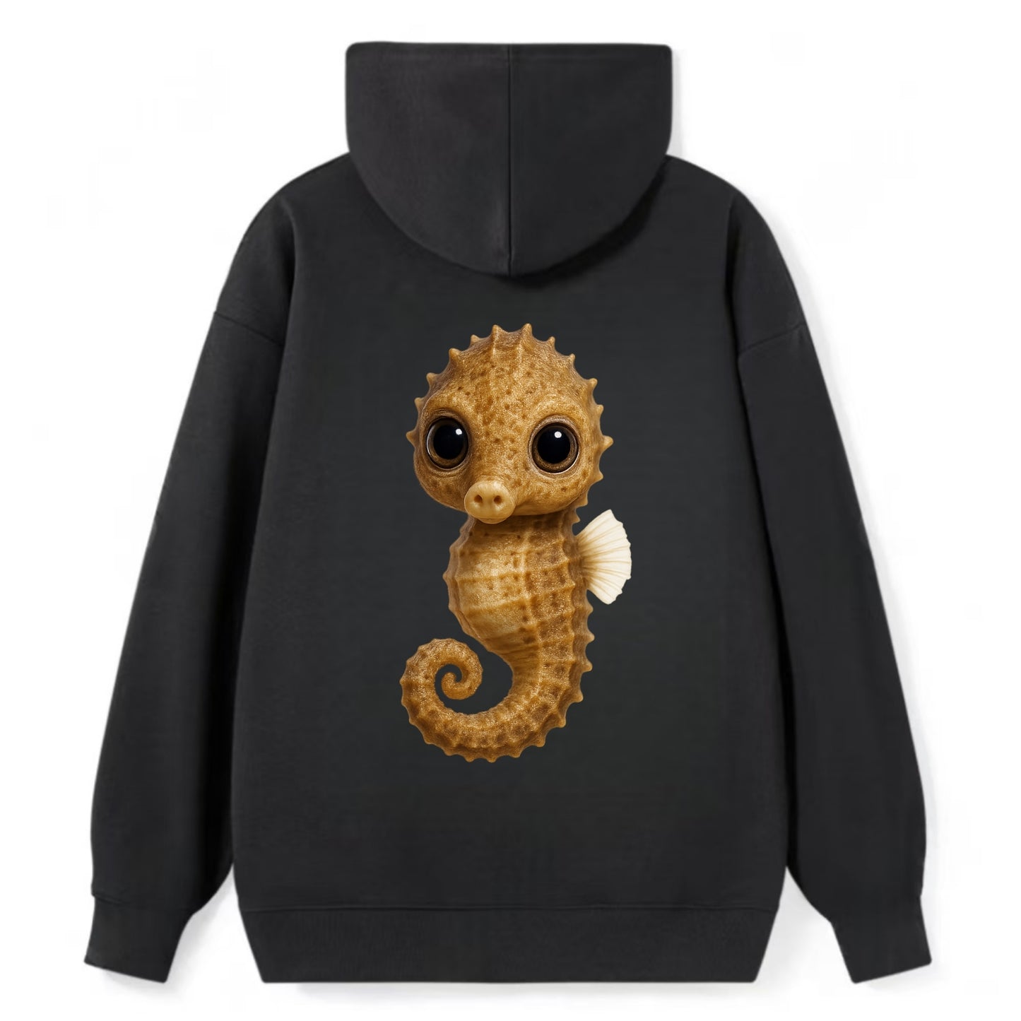 Baby Seahorse - curled tail, snout, large eyes, front-facing, delicate - Classic Pullover Hoodie - Black