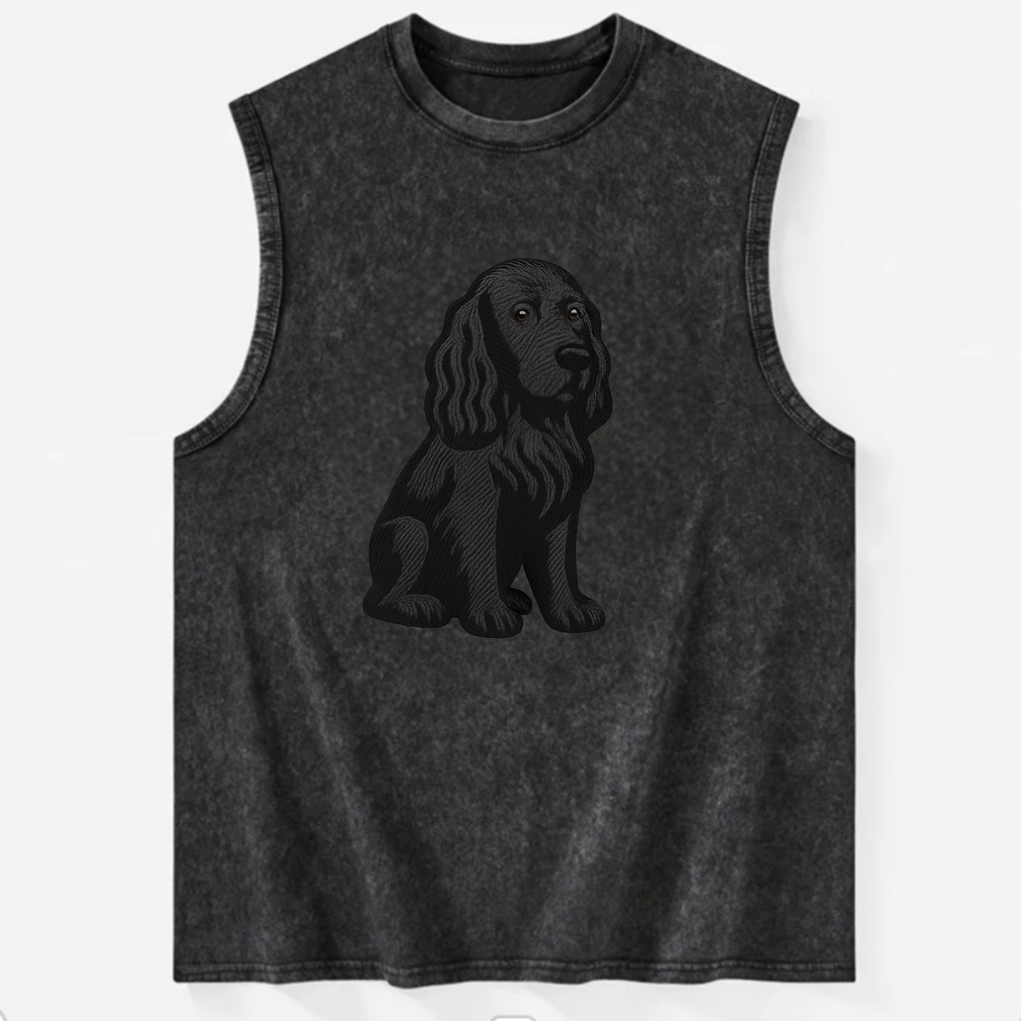 Field Spaniel - Black silky coat embroidered pose - Vintage Washed Tank - Black