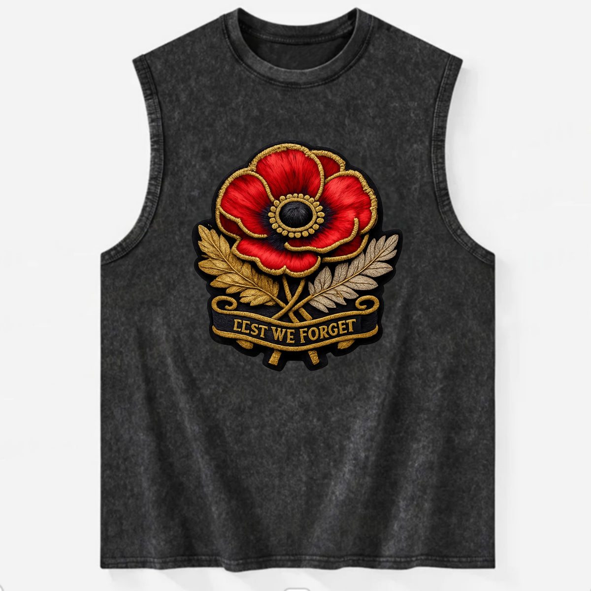 MEMORIAL POPPY - red poppy flower in scarlet , remembrance - Vintage Washed Tank - Black