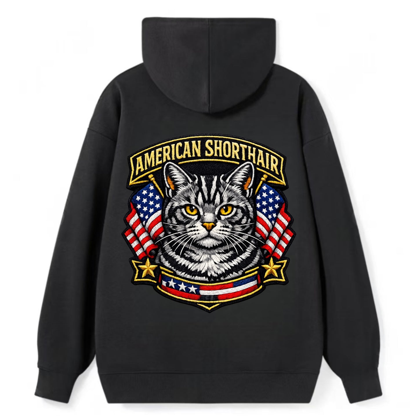 AMERICAN SHORTHAIR - classic american cat in silver tabby , all-American - Classic Pullover Hoodie - Black