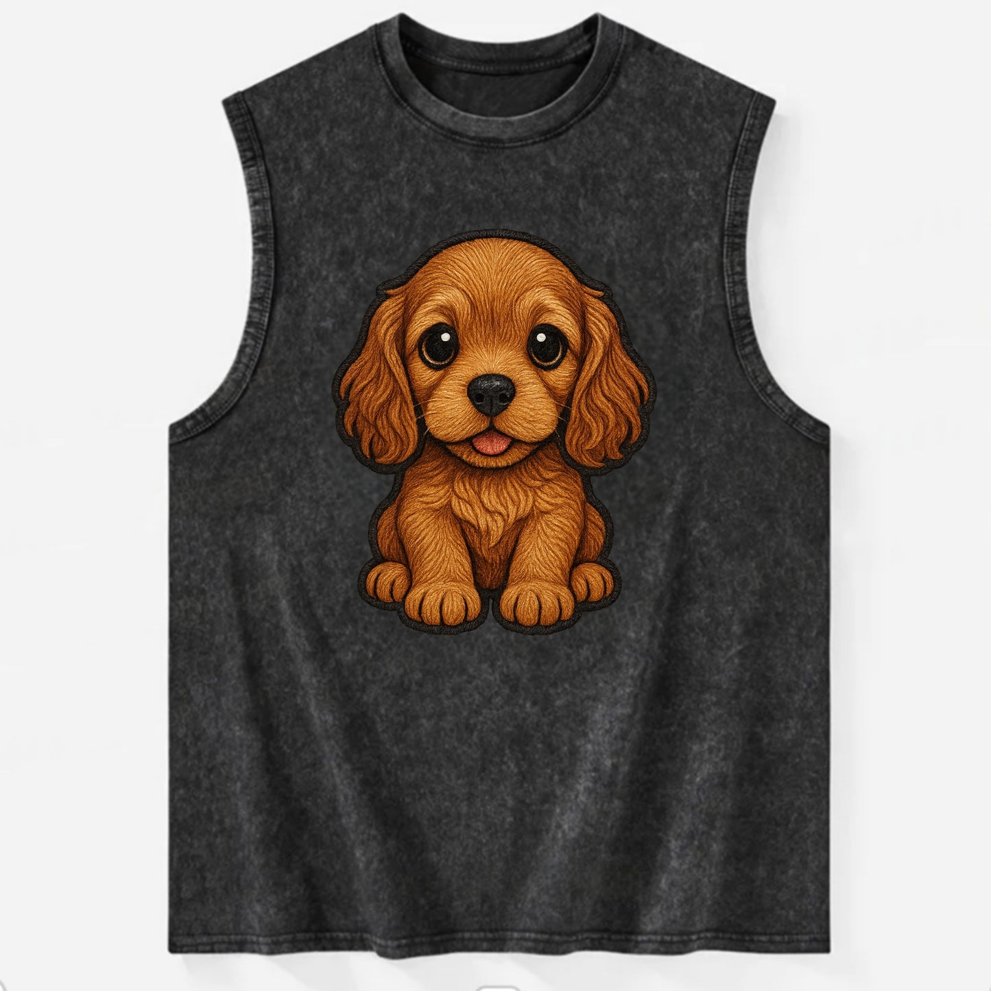 Baby Cocker Spaniel Puppy - long wavy ears, soulful eyes, silky coat, - Vintage Washed Tank - Black