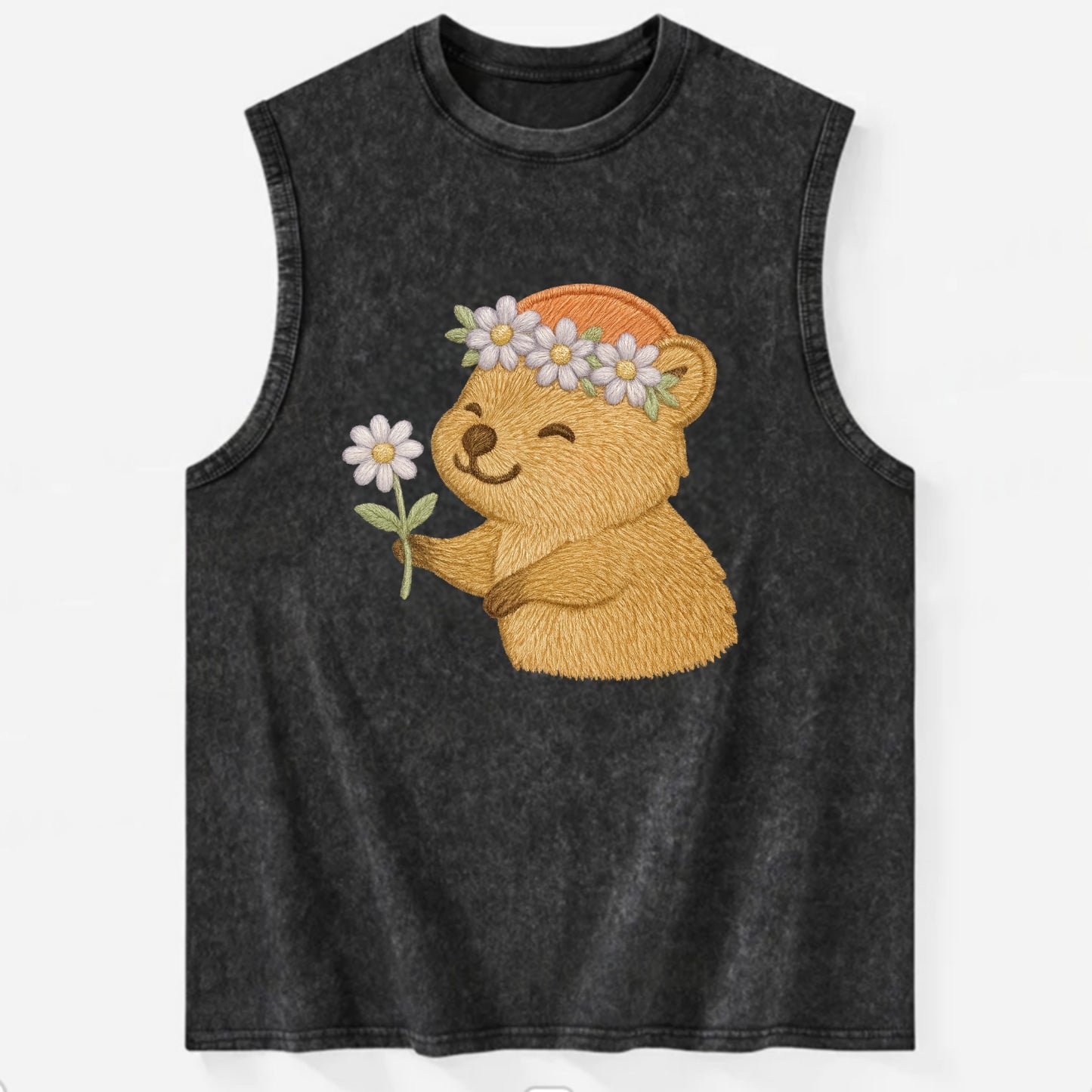 Quokka Daisy Chain - Vintage Washed Tank - Black