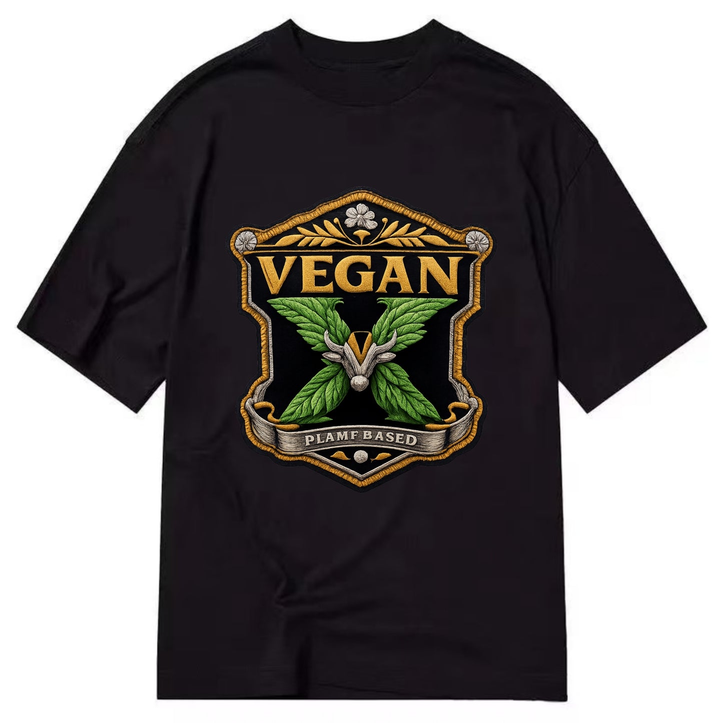VEGAN X - plant-based symbol in green , animal rights - Classic T-shirt - Black