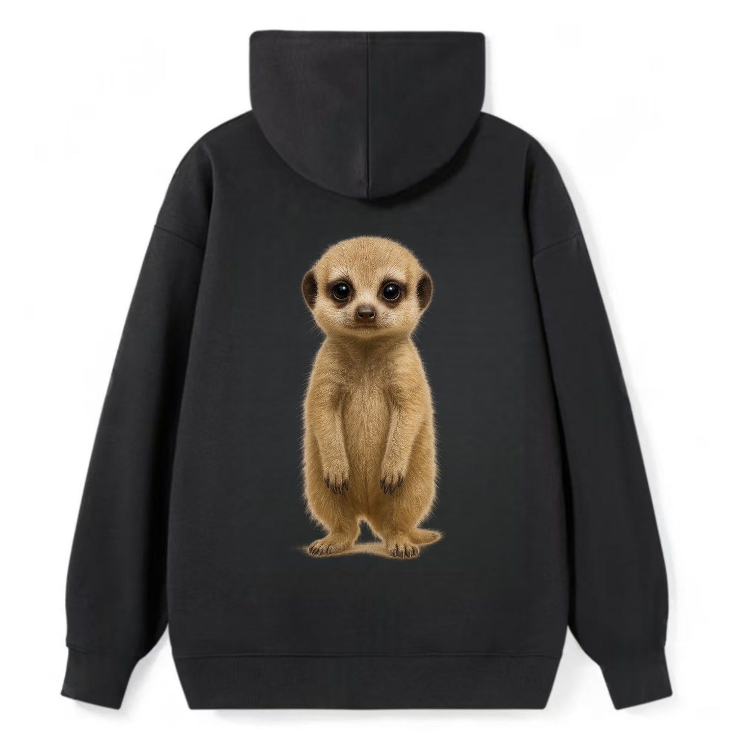 Baby Meerkat - tan fur, dark eye patches, alert stance, bright eyes, - Classic Pullover Hoodie - Black