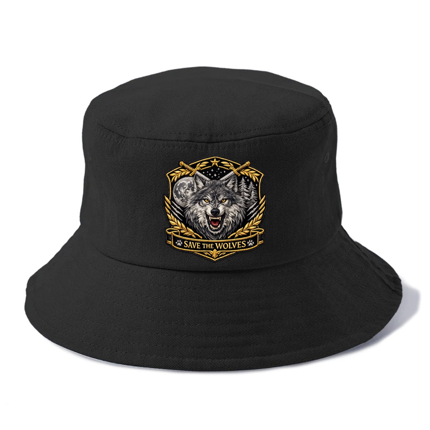 SAVE THE WOLVES - wolf moon in gray , predator protection - Bucket Hat - Black