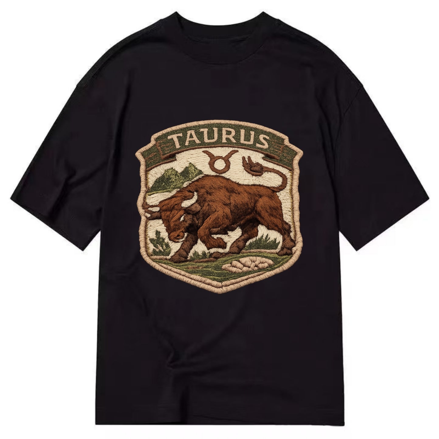 TAURUS BULL - strong bull in brown and green , earth sign - Classic T-shirt - Black