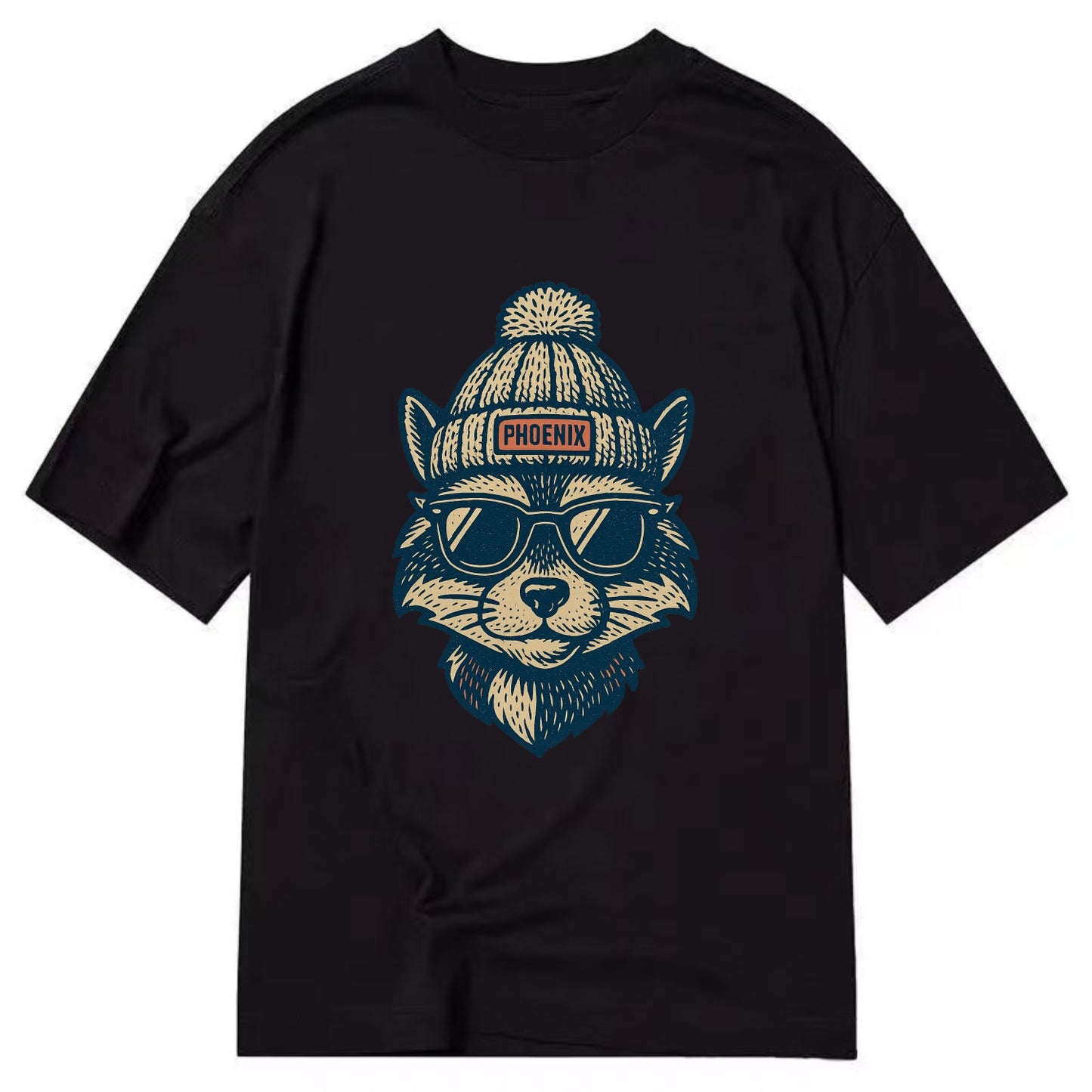 Arizona Ringtail wearing Phoenix beanie with pom pom and wayfarer sunglasses - Classic T-shirt - Black