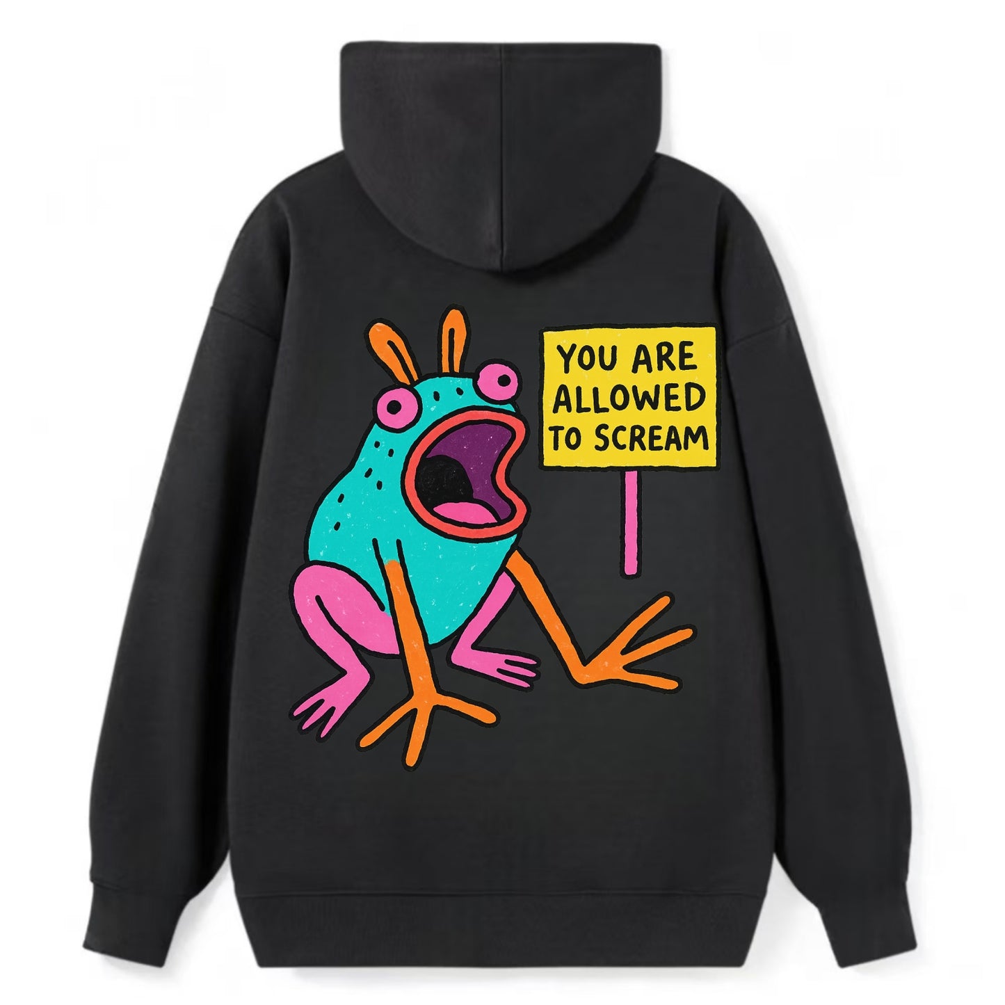 YOU ARE ALLOWED TO SCREAM | Open-mouthed frog - Classic Pullover Hoodie - Black