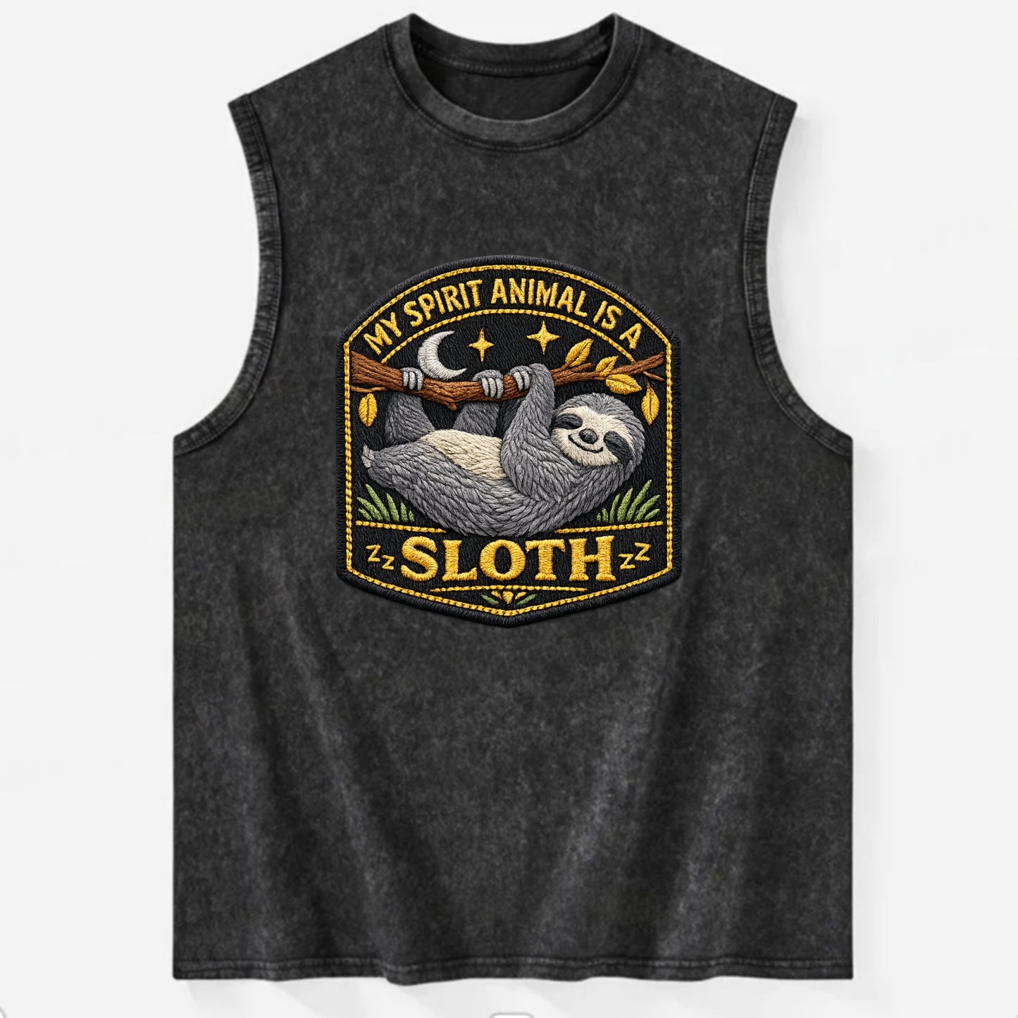 MY SPIRIT ANIMAL IS A SLOTH - lazy sloth in gray , slow life - Vintage Washed Tank - Black