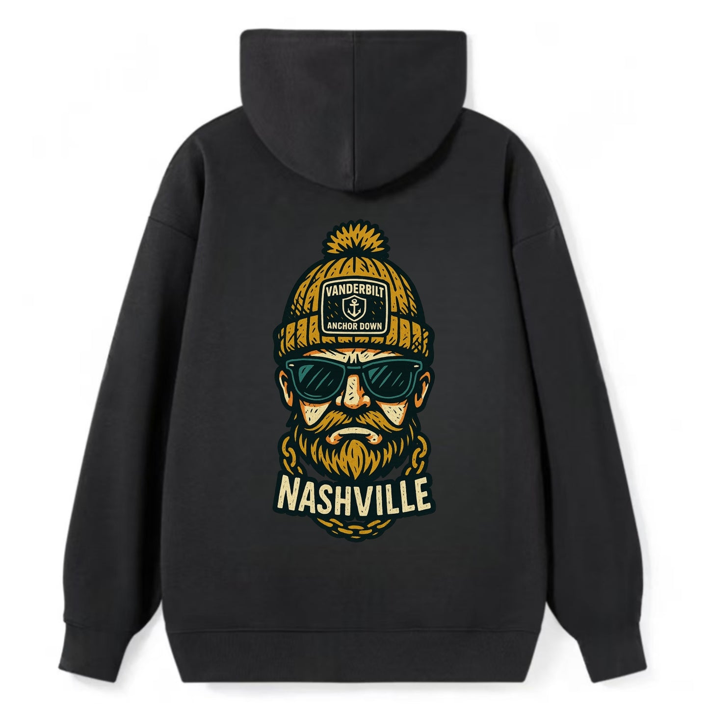 Nashville Commodore wearing Vanderbilt beanie with anchor patch - Classic Pullover Hoodie - Black