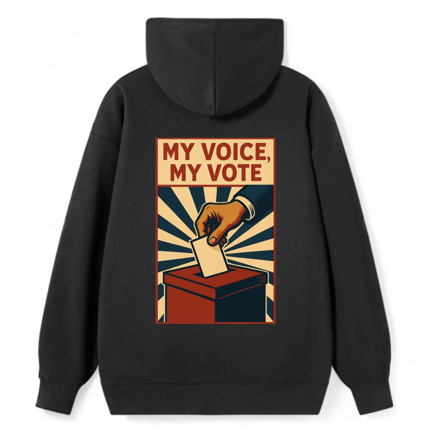 Hand dropping ballot into box with determination - "My Voice, My Vote" - - Classic Pullover Hoodie - Black