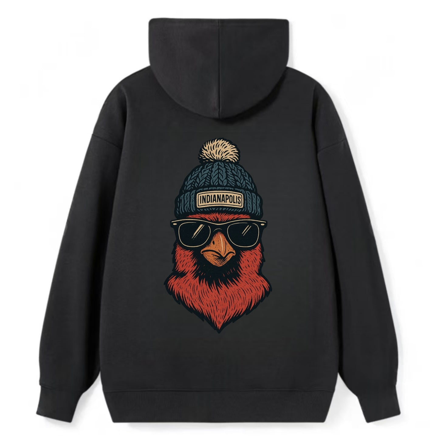 Indiana Cardinal wearing Indianapolis beanie with pom pom and wayfarer - Classic Pullover Hoodie - Black