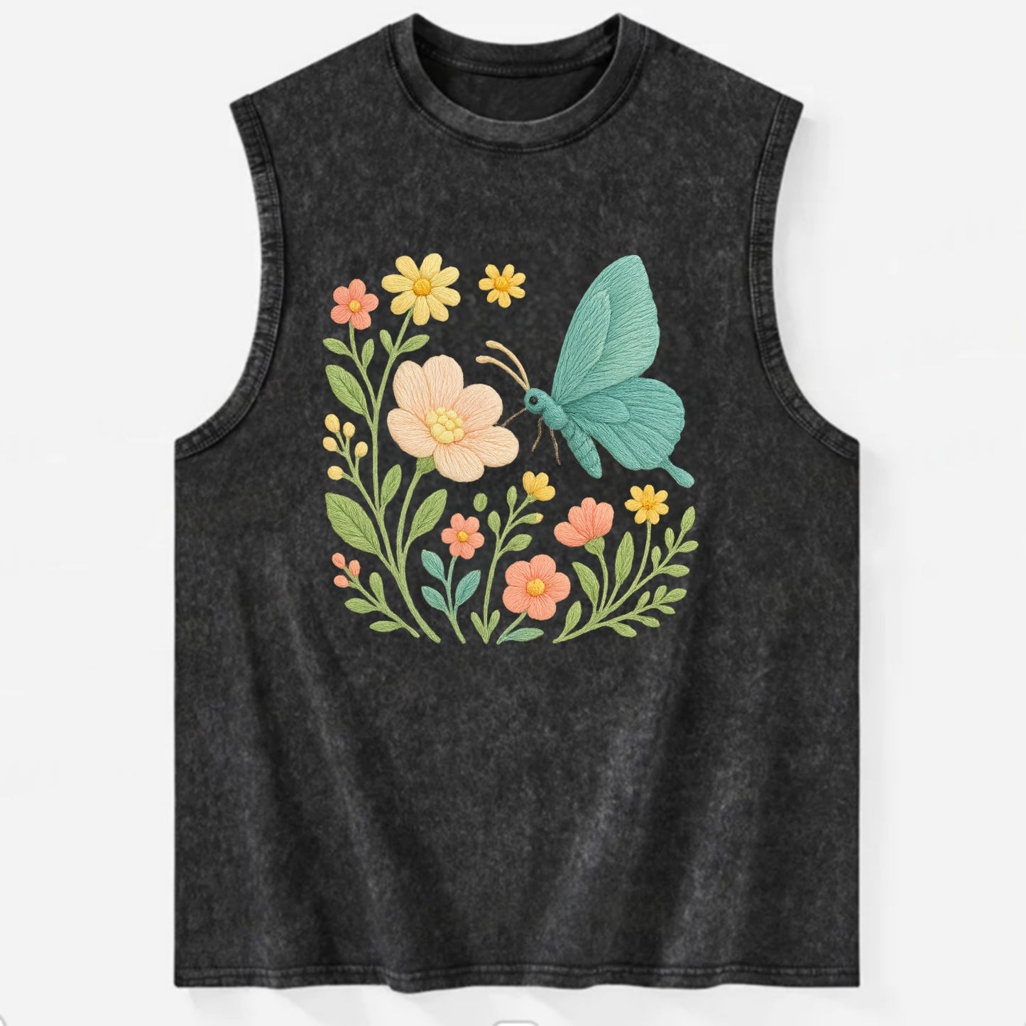 Mint Night Butterfly - Vintage Washed Tank - Black