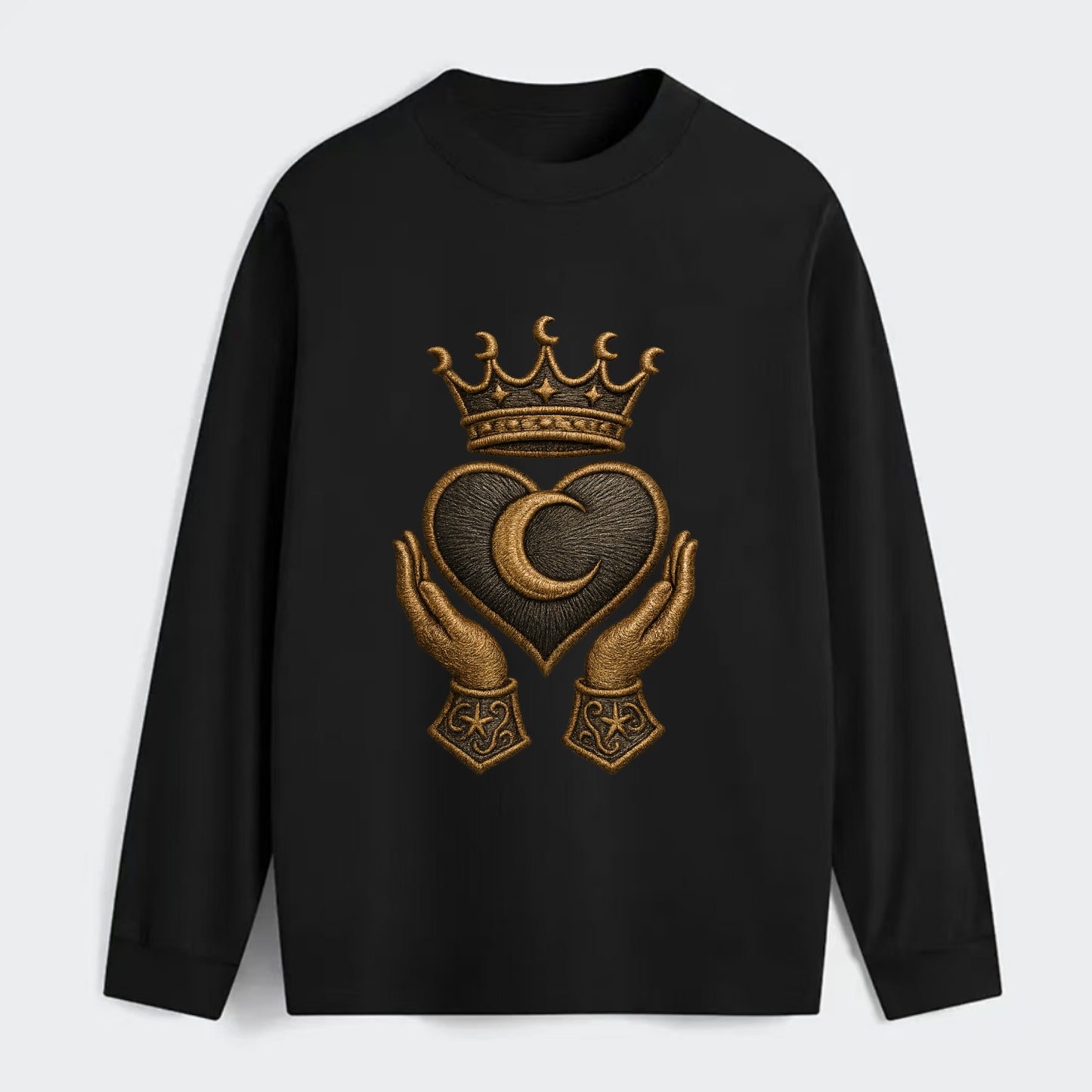 Moonlit crescent crown cradling a hematite heart with stargazer hands - Classic Long Sleeve Shirt - Black