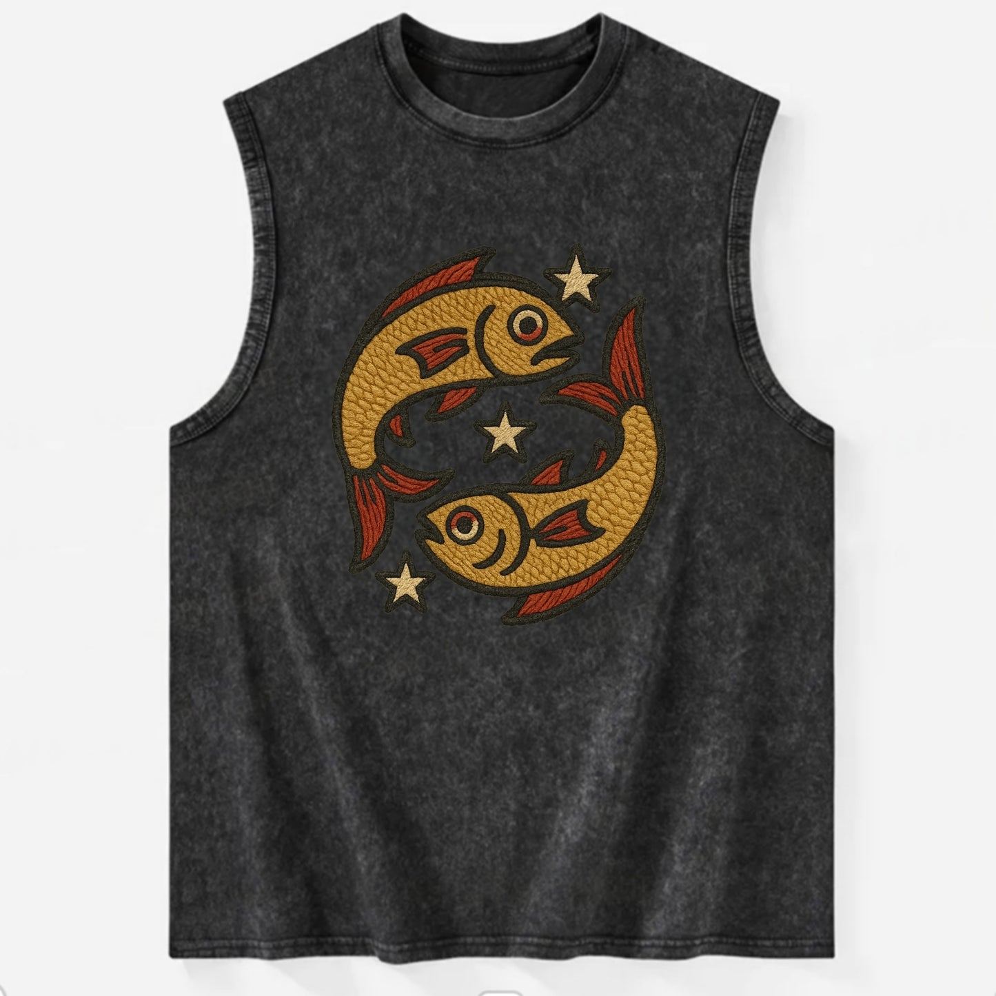 Pisces Fish - Vintage Washed Tank - Black