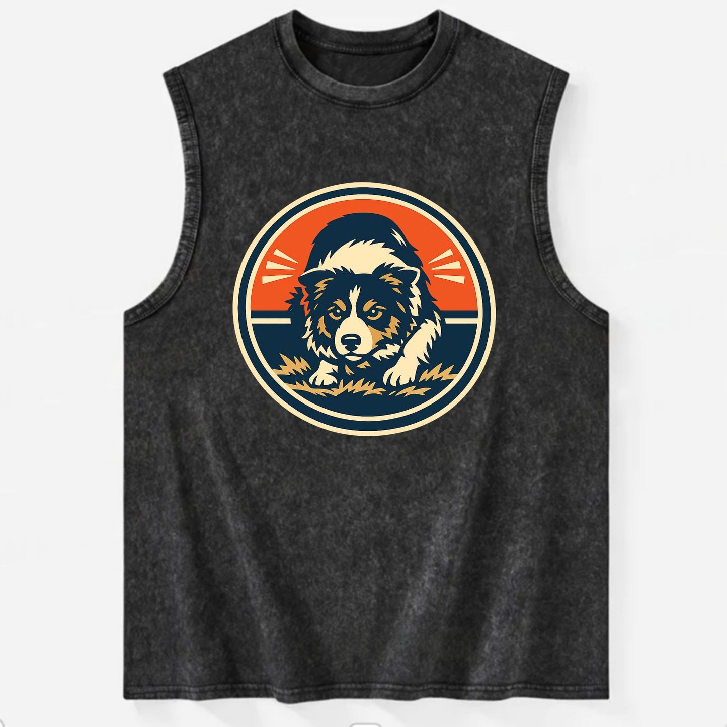 Focused Border Collie Emblem - Vintage Washed Tank - Black