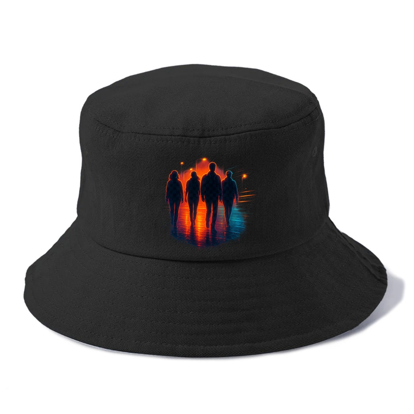 gang of silhouettes walking together at sunset by the beach - Bucket Hat - Black