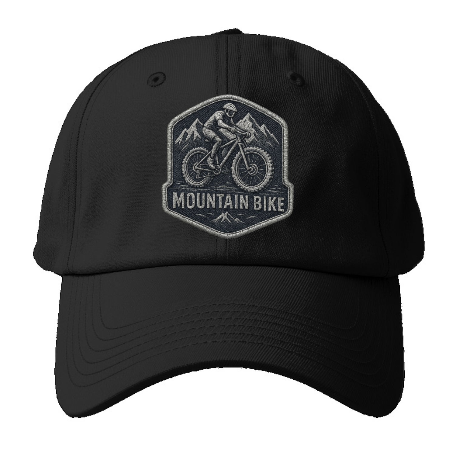 Mountain bike with rugged tires - cyclist badge